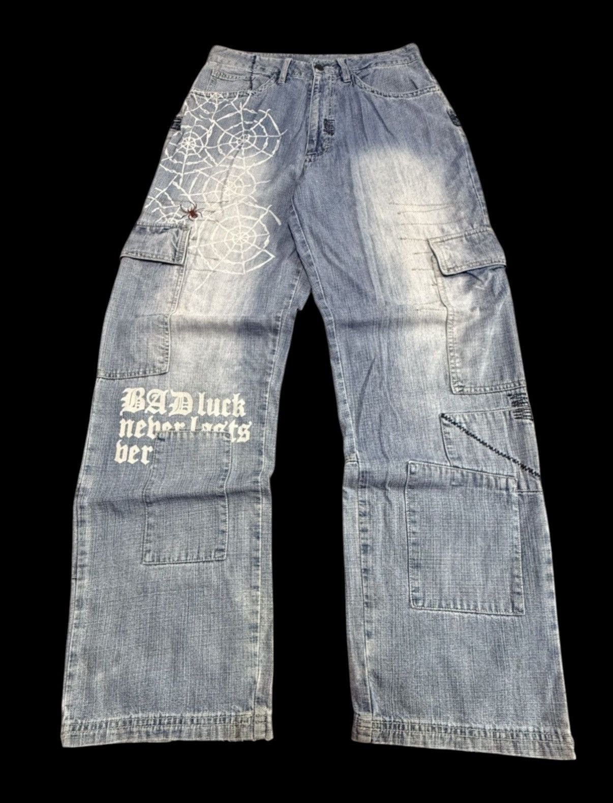 JNCO × Japanese Brand × Spyder Vintage Spider Web Poems Japanese baggy Cargo Denim Pants Size US 30 / EU 46 - 1 Thumbnail