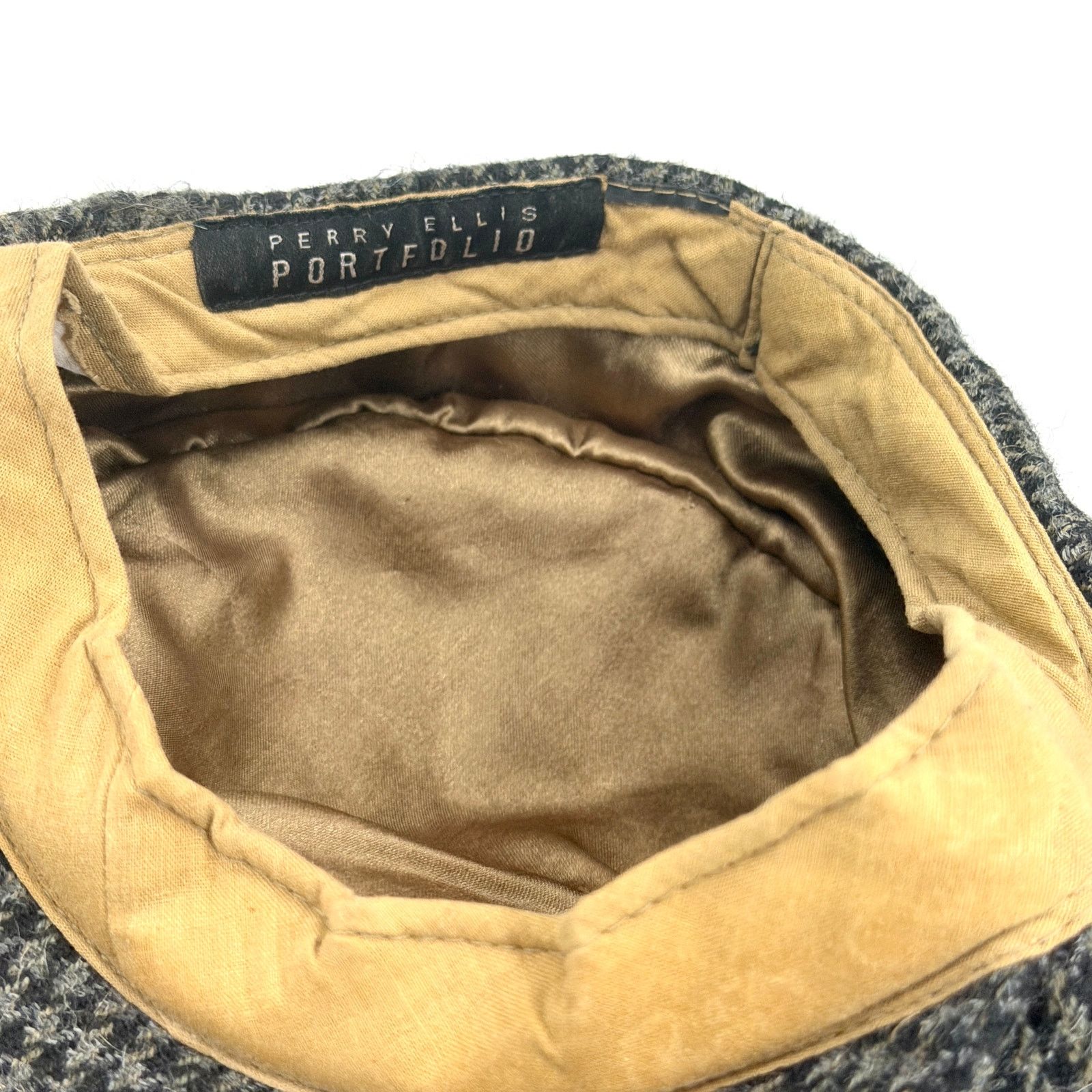 Perry Ellis Vintage 90s Grey Black Houndstooth 100% Wool Newsboy Hat Size ONE SIZE - 10 Thumbnail