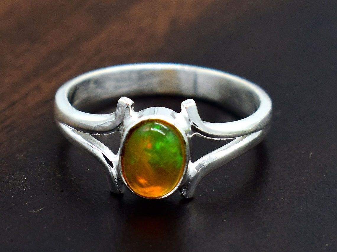Handmade Handmade Sterling Silver Ethiopian Opal Ring: Oval Gemstone Size ONE SIZE - 2 Thumbnail