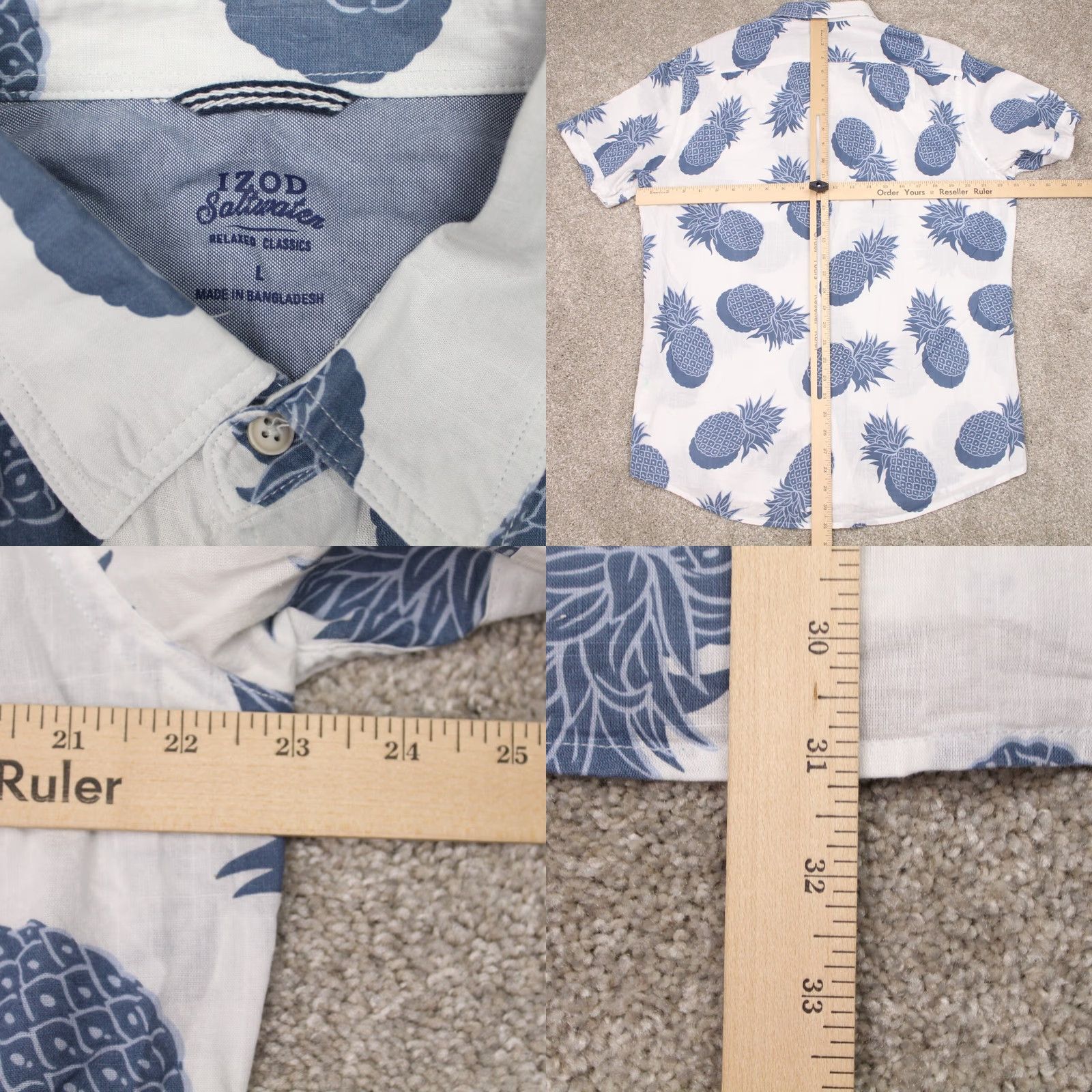 Izod IZOD Saltwater Pineapple AOP Shirt Mens Large White Short Sleeve Button-Up Casual Hawaiian Classic Mens L White Pineapple Pattern Size US L / EU 52-54 / 3 - 8 Thumbnail