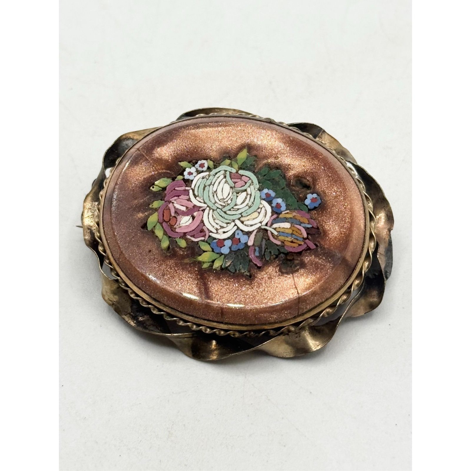 Vintage Antique Victorian Goldstone Micro Mosaic Bezel Brooch Pin Size ONE SIZE - 2 Thumbnail