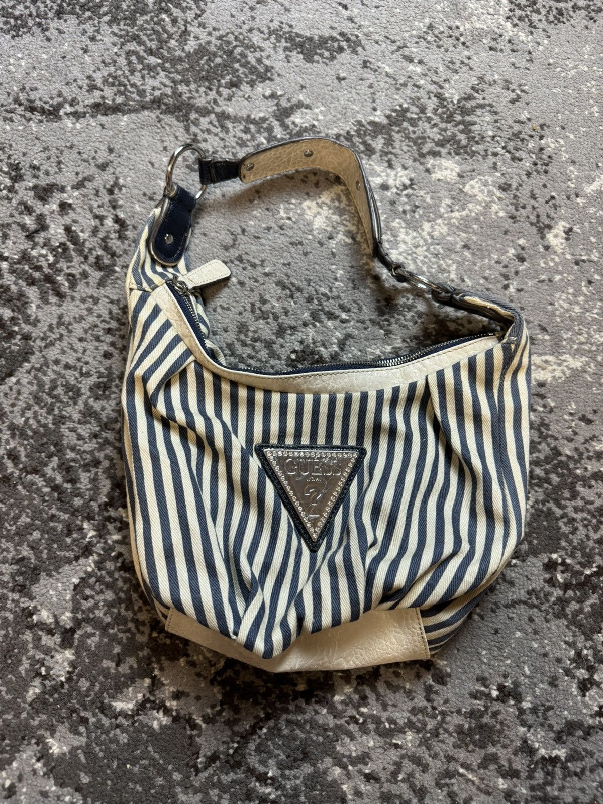 バッグ y2k japanese label goss bag Guess × Vintage Vintage Y2K Guess Metal Logo Striped Tote