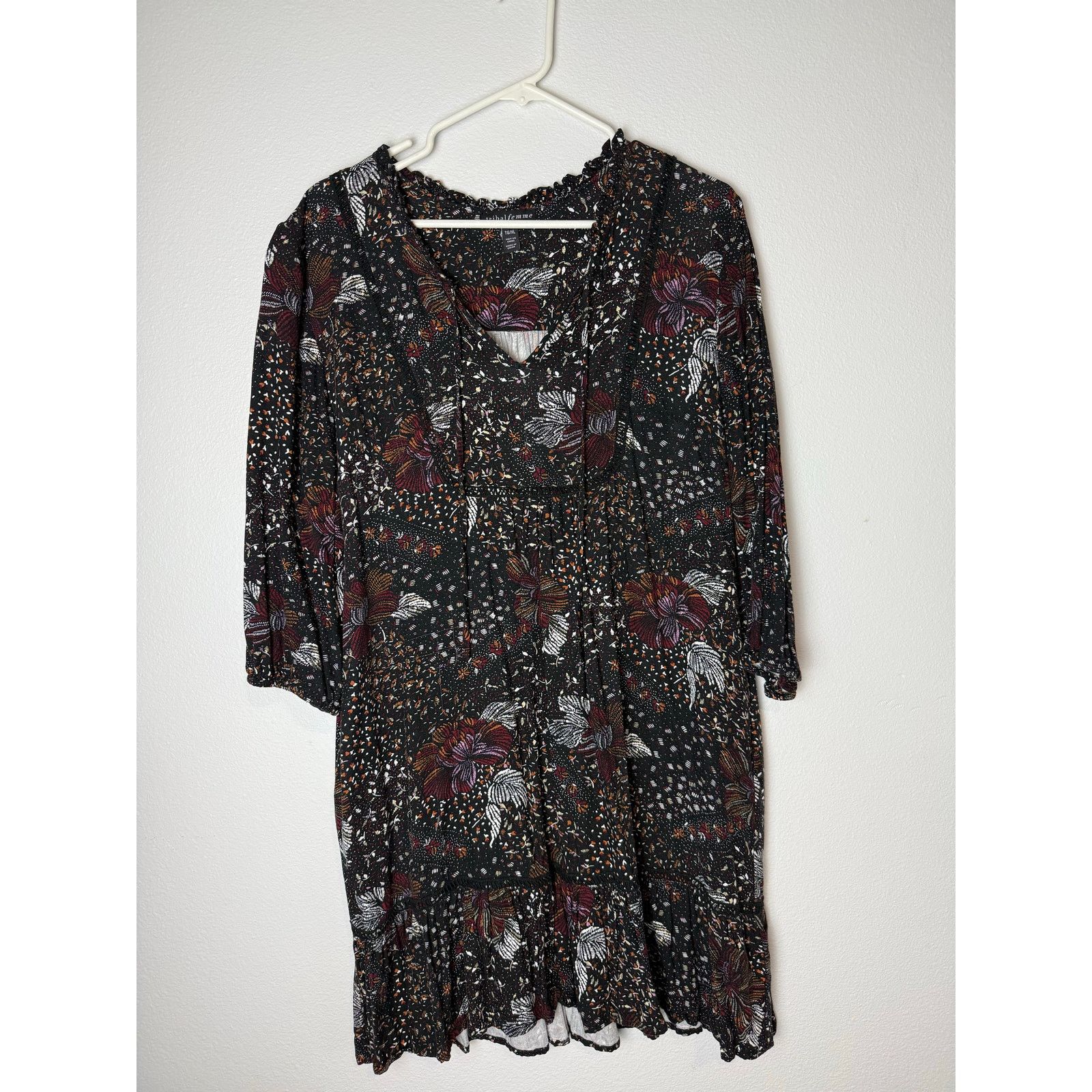 Tribal Streetwear Tribal Femme Floral Tie Front Long-sleeve Dress, Sz XL Size XL / US 12-14 / IT 48-50 - 1 Thumbnail
