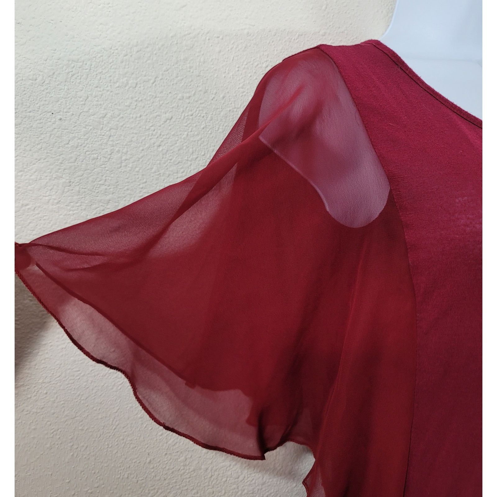 Other Celeste Burgundy Batwing Sheer Sleeves Small Lightweight Size S / US 4 / IT 40 - 2 Thumbnail