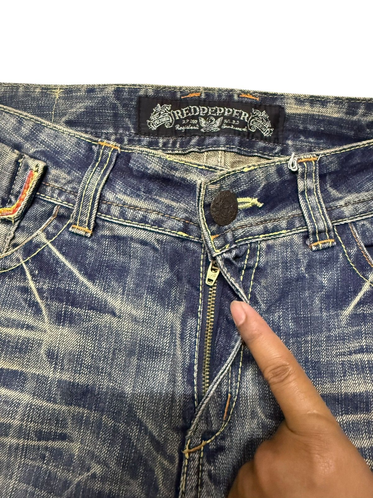 Le Grande Bleu (L.G.B.) Flared Jeans Red Pepper Faded Stretch Low Rise Boot Cut Size US 31 - 8 Thumbnail