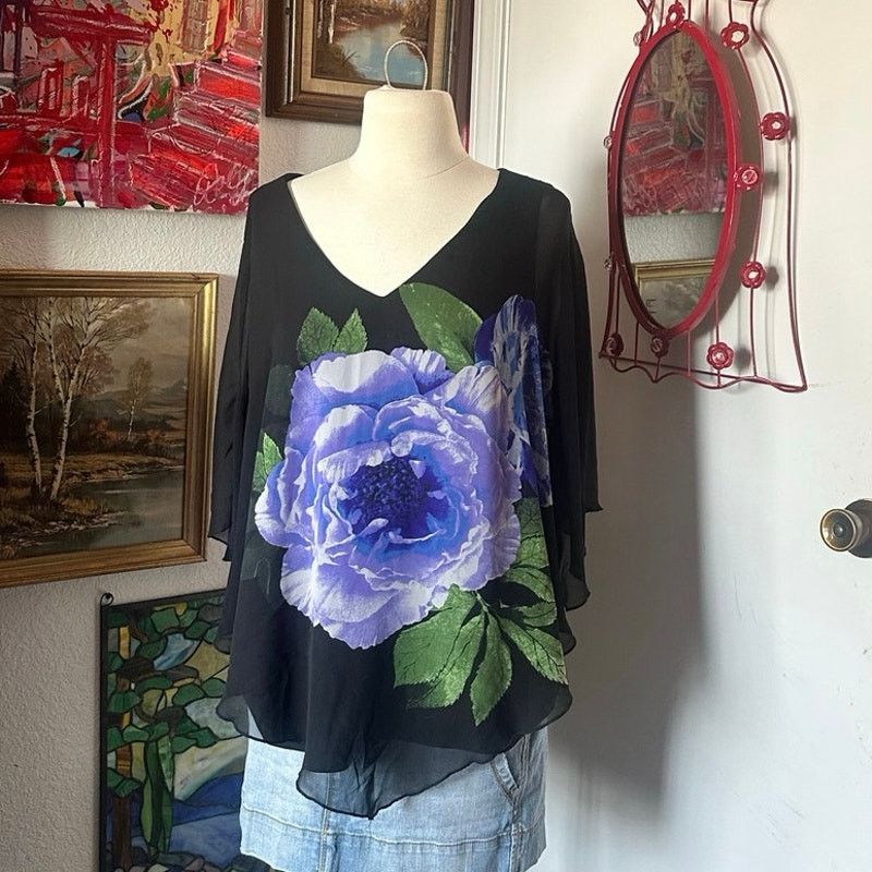 Other dressbarn black purple foral blouse Size XL / US 12-14 / IT 48-50 - 1 Thumbnail