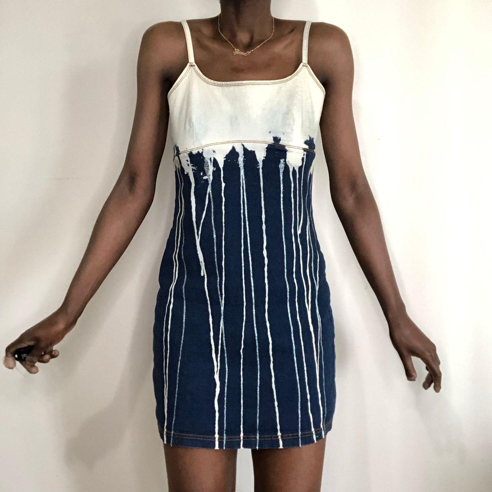 Vintage Vintage Y2K Aqua Blues Glitter & Drip Denim Slip Dress Size M / US 6-8 / IT 42-44 - 1 Thumbnail