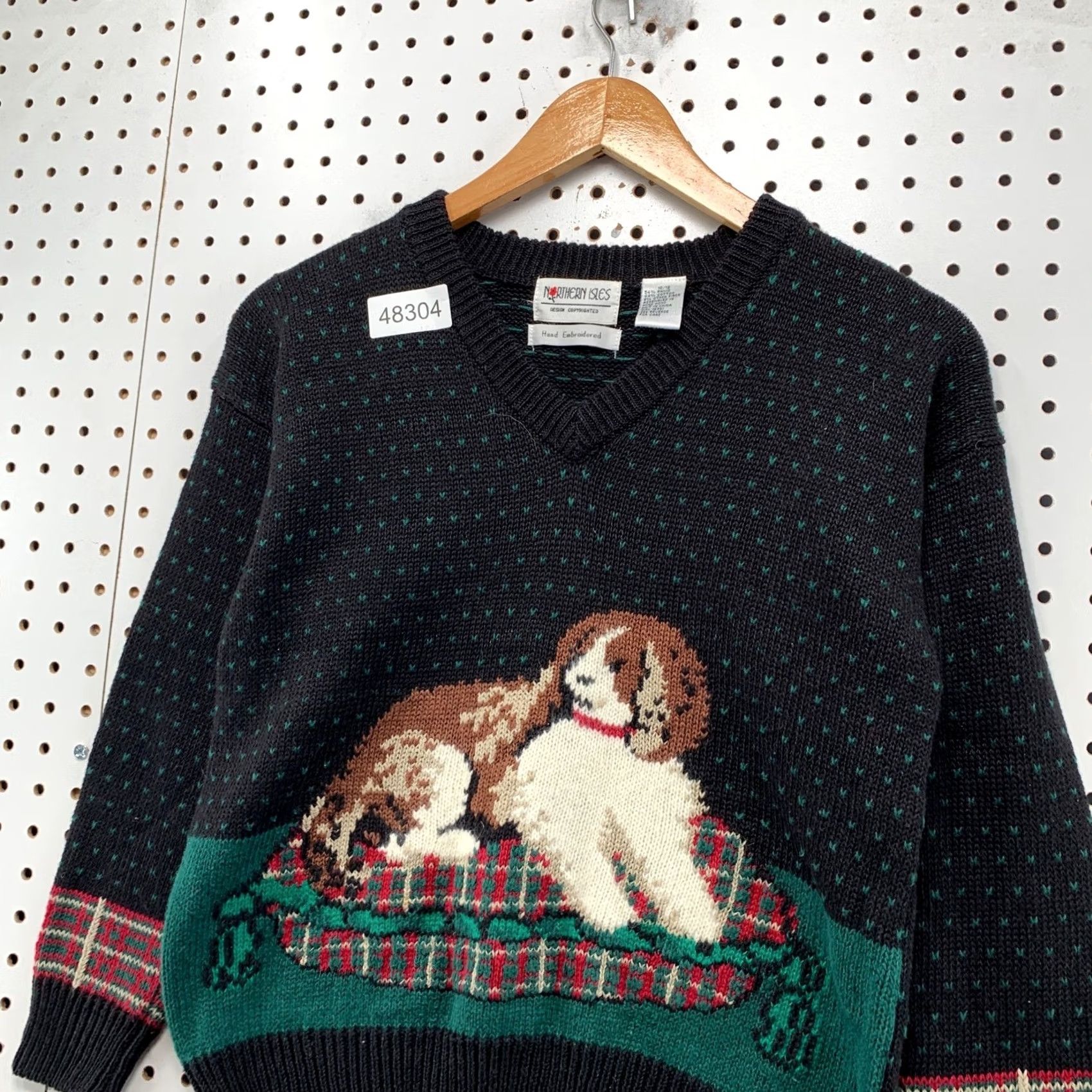 Vintage VINTAGE Northern Isles Dog Sweater Hand Embroidered V-Neck Womens 10 Black Plaid Knit Pullover | Animal Holiday Casual Womens Pullover Sweater 10 Size L / US 10 / IT 46 - 5 Thumbnail