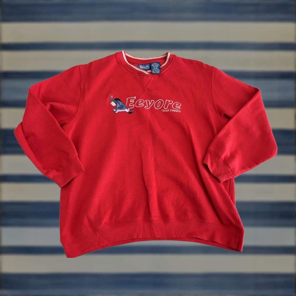 Disney VINTAGE Disney Eeyore Think Cheery Red Sweatshirt Winnie the Pooh Large Women Pullover Red 90s Cartoon Disney Boys Girls Mens Womens Size L / US 10 / IT 46 - 1 Thumbnail