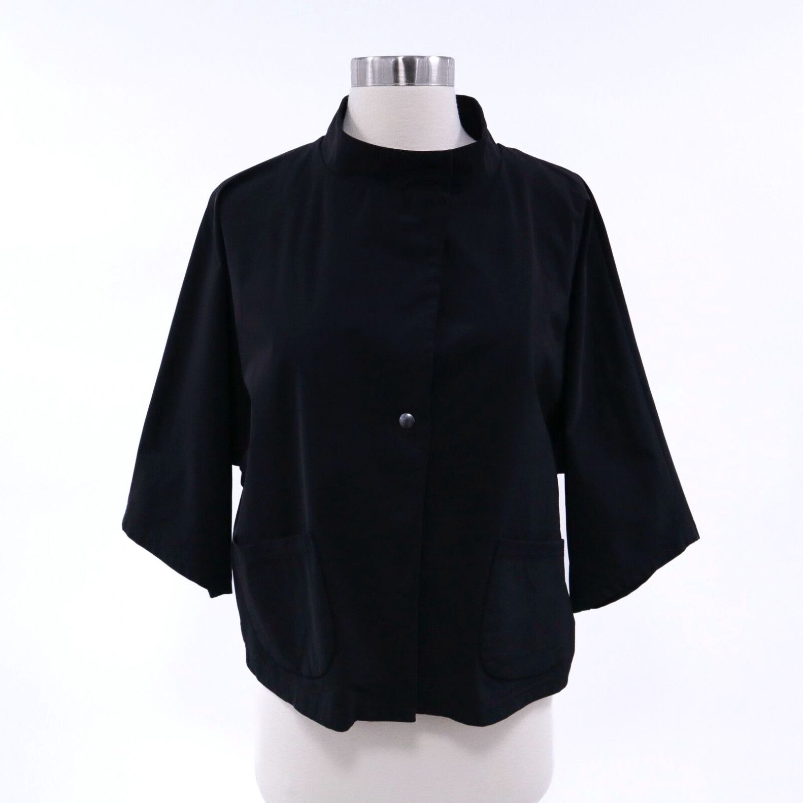 image of Vintage Babette Sf Jacket Womens S Small Black Boxy Cropped Mock Neck Lagenlook in White