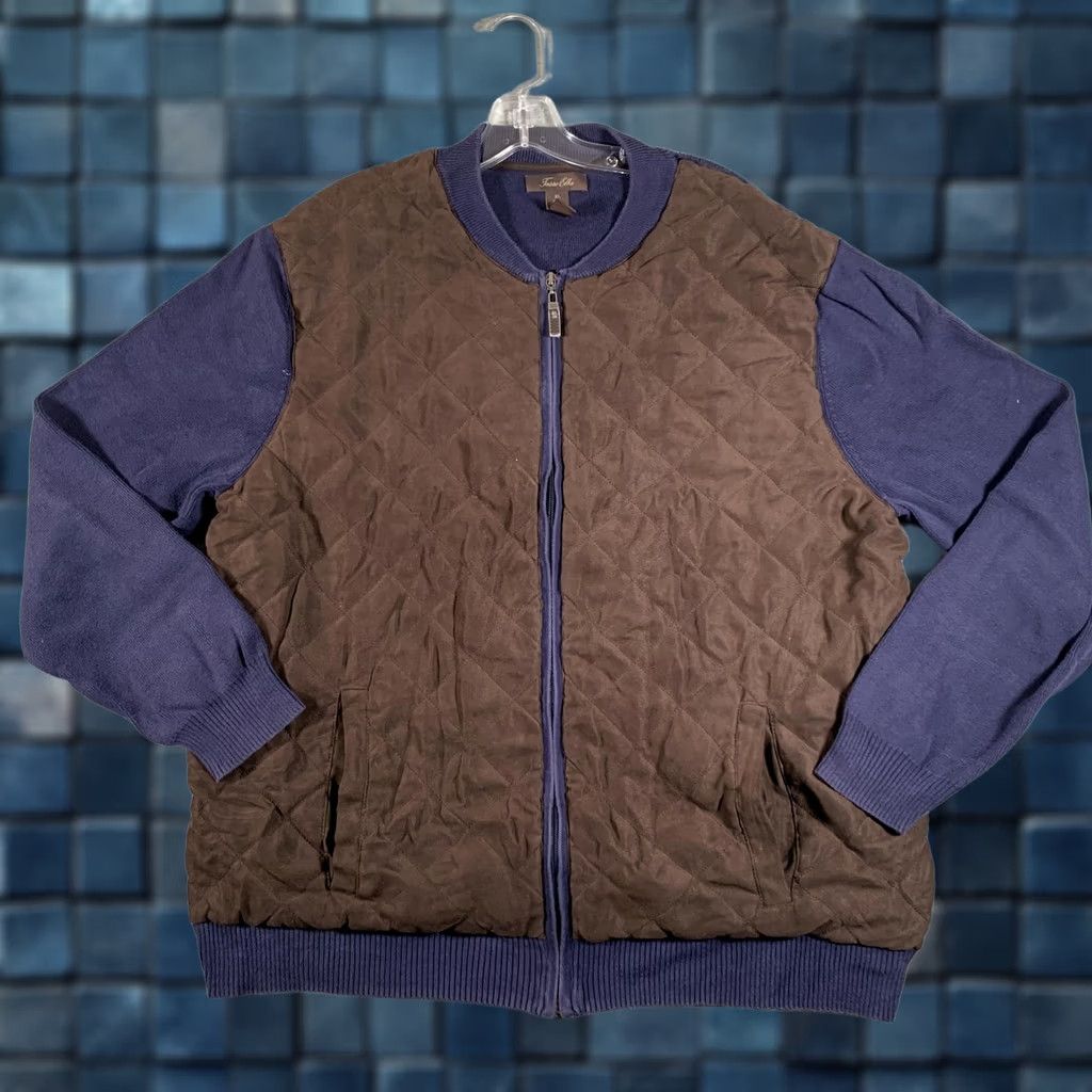 Tasso Elba Tasso Elba Mens Jacket XL Brown Navy Quilted Cotton Knit Bomber Size US XL / EU 56 / 4 - 1 Thumbnail