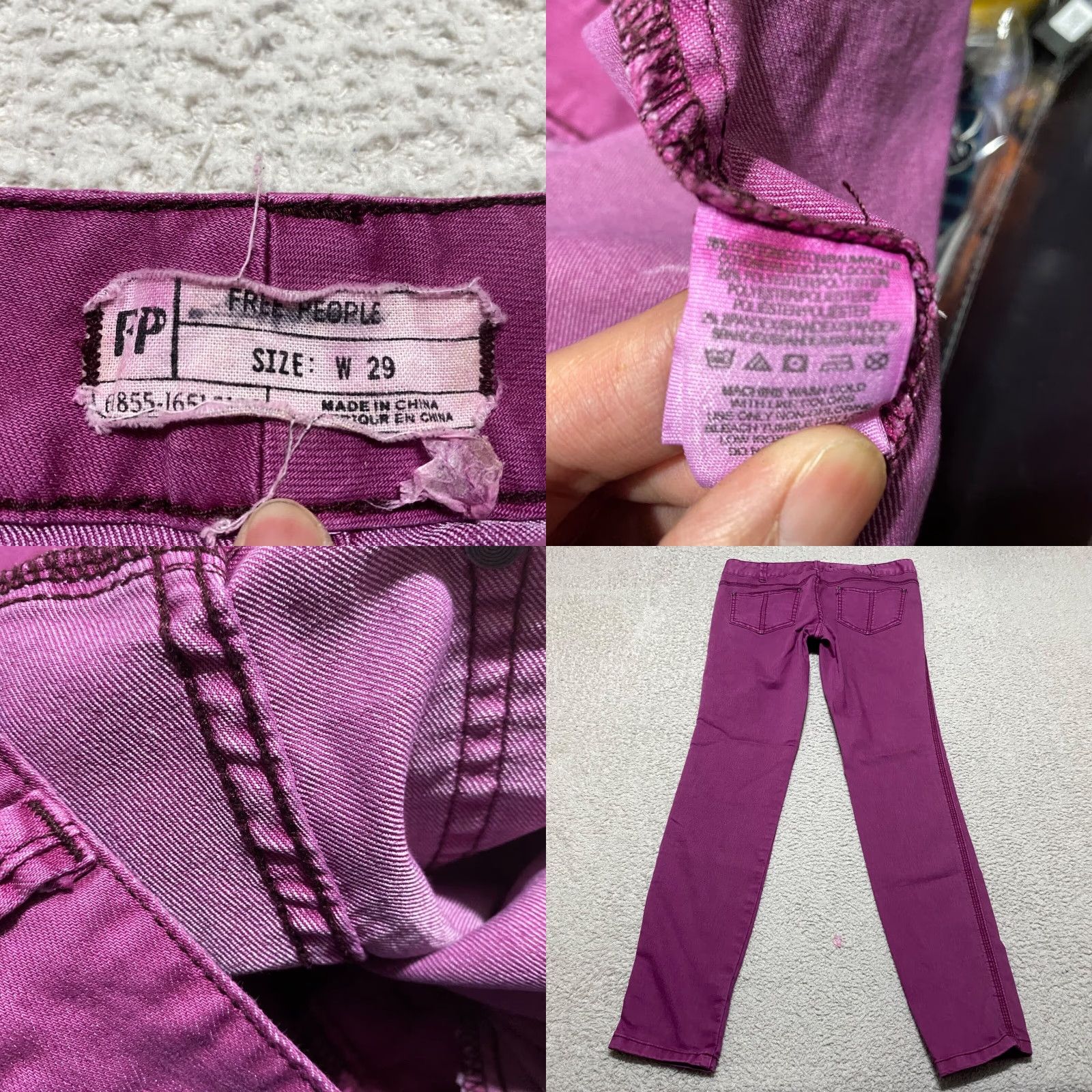Free People Free People Womens Jeans 29 Pink Denim Slim Straight Mid Rise Dark Wash Size 24" / US 00 / IT 34 - 8 Thumbnail