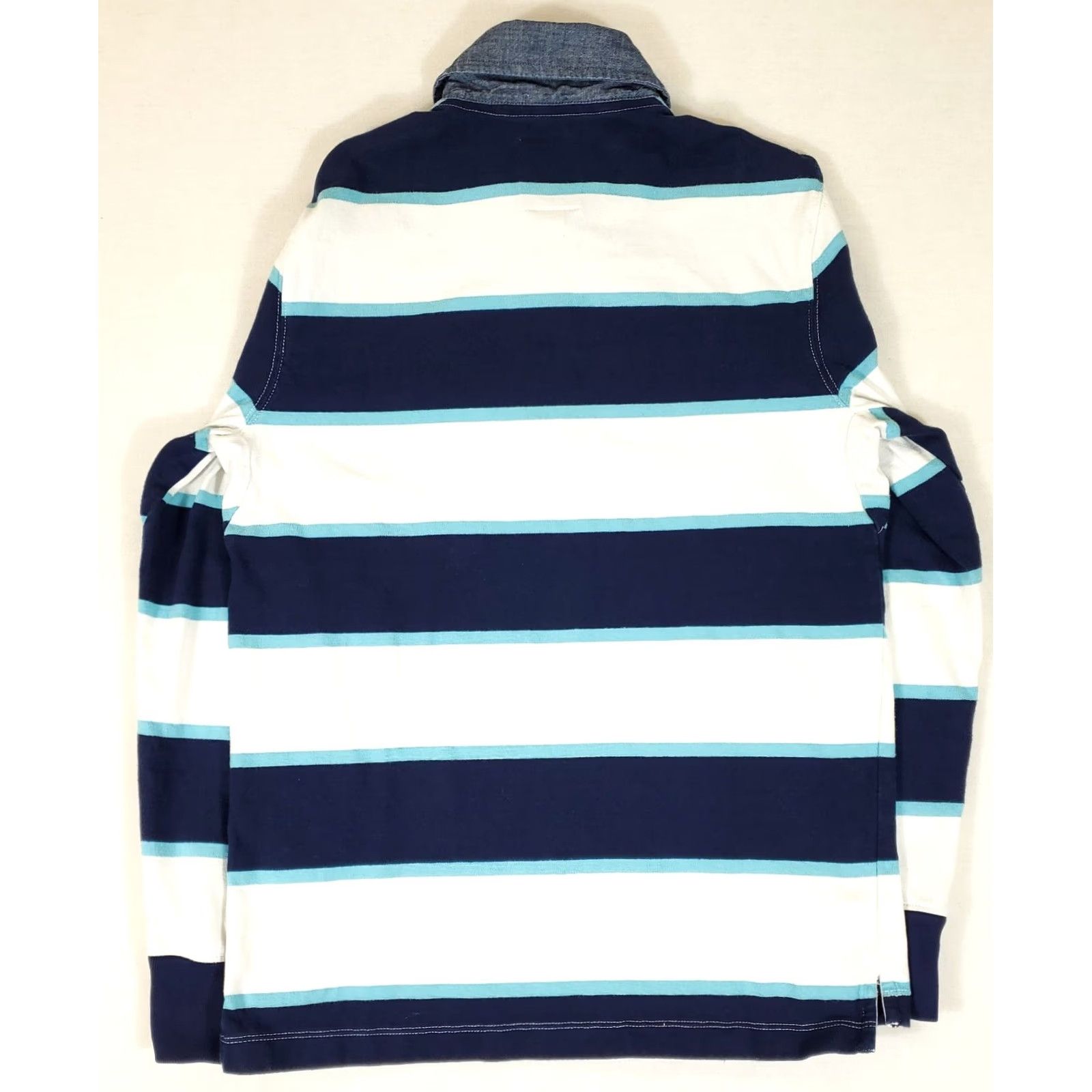 Lands' End Lands' End Rugby Shirt Mens S Collared Chambray Striped Navy Cornflower White Collar Shirt White S Mens Size US S / EU 44-46 / 1 - 3 Thumbnail