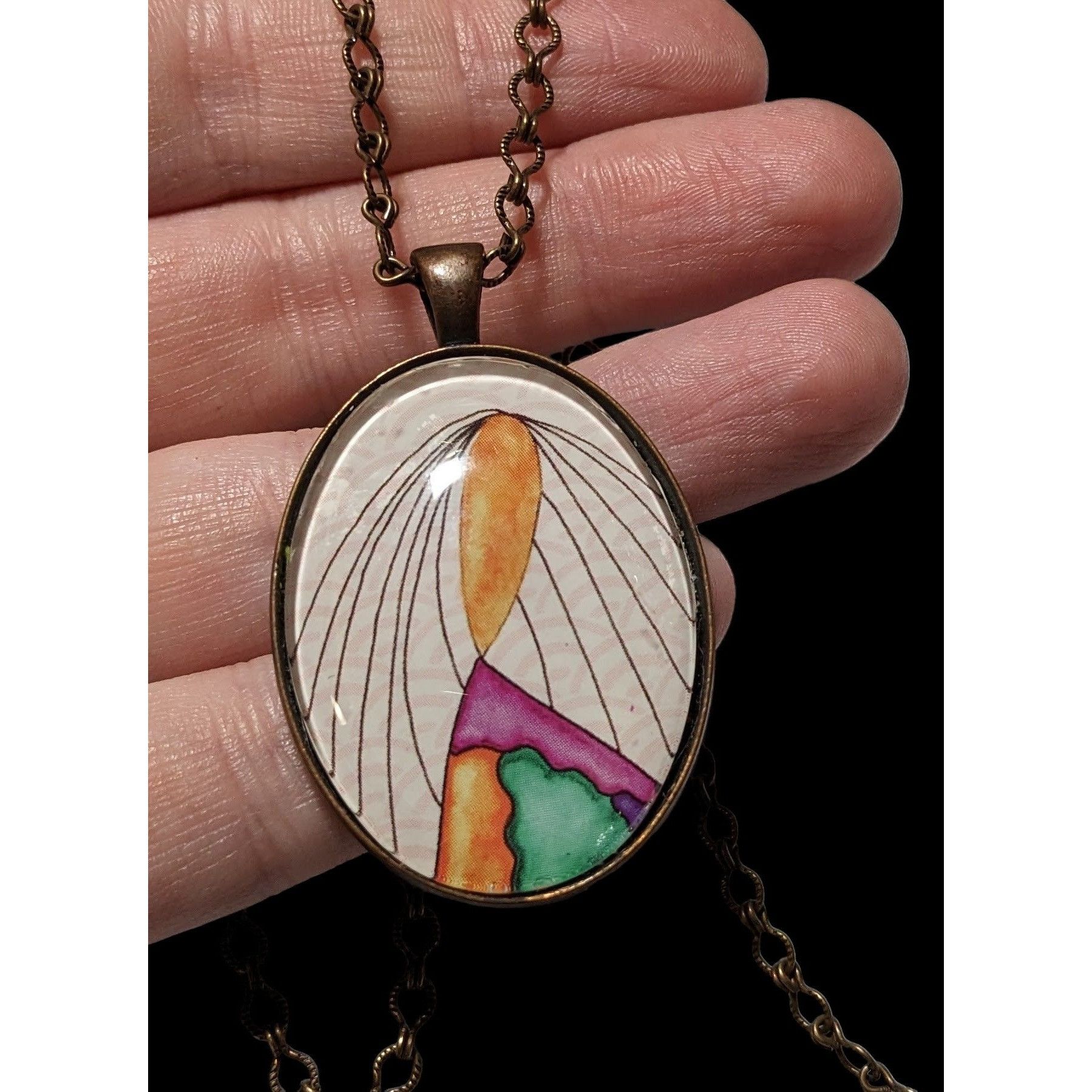 Other Abstract Art Print Oval Pendant Necklace Size ONE SIZE - 2 Thumbnail