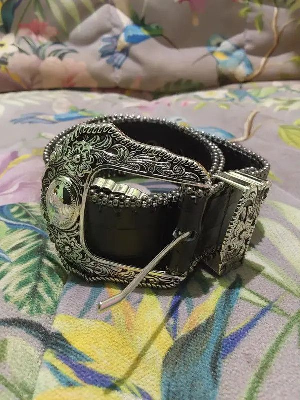 Cowboy Equipment american western silver snakeskin pu leather belt Size ONE SIZE - 5 Thumbnail