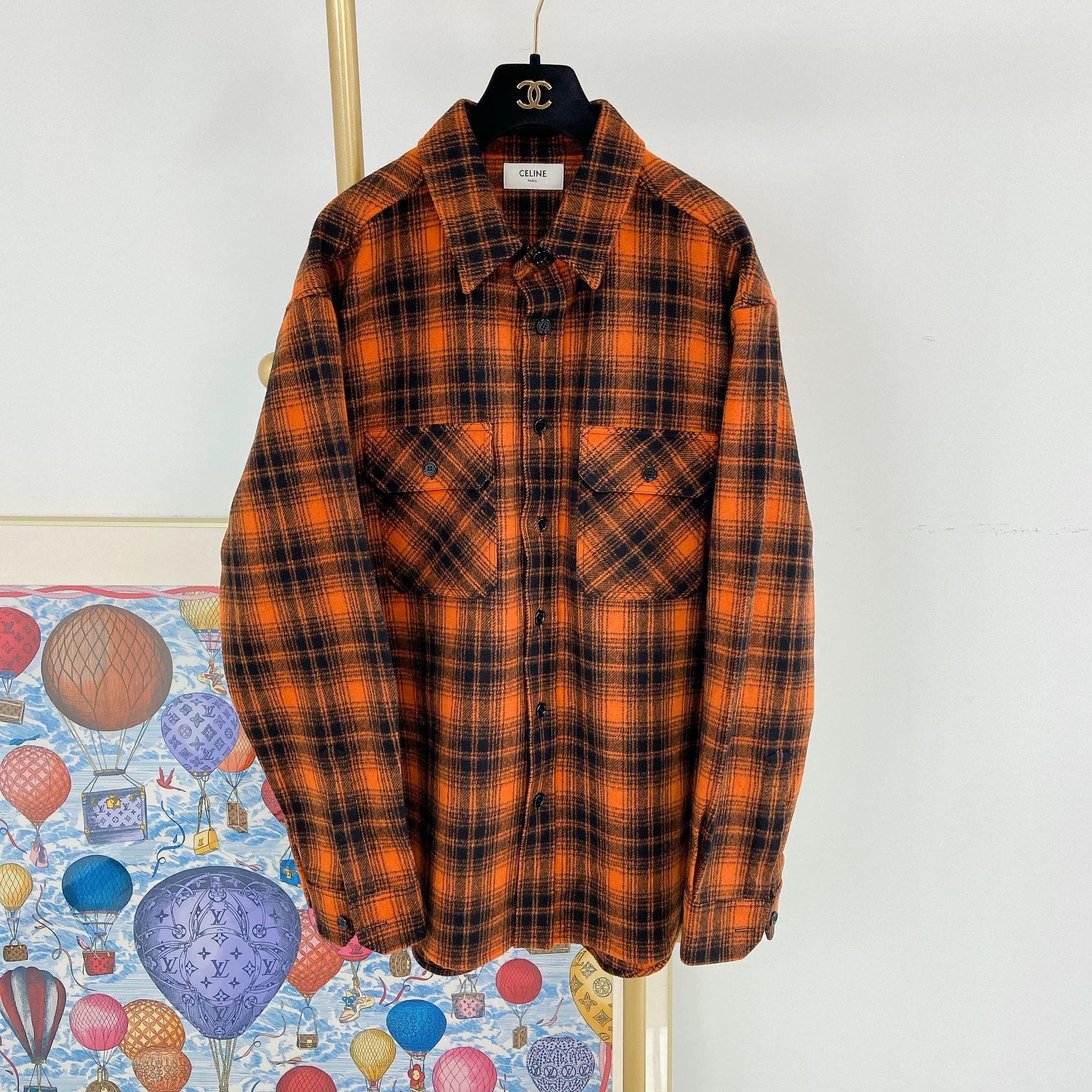 Celine CELINE Orange Gingham Lapel Relaxed SB LS Shirt 41 Size US L / EU 52-54 / 3 - 1 Thumbnail