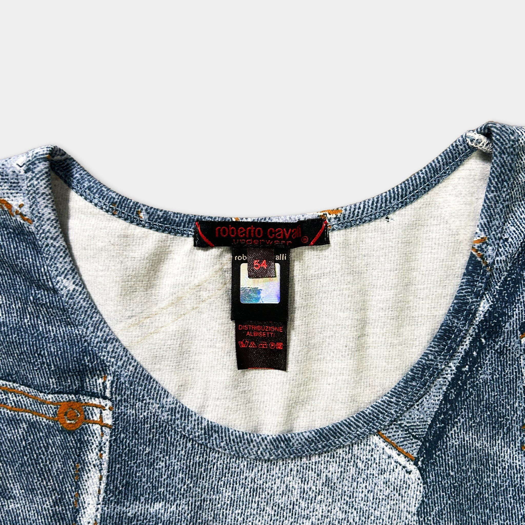 Just Cavalli Just Cavalli Blue Printed Denim Graphic Tee Size US XL / EU 56 / 4 - 3 Thumbnail