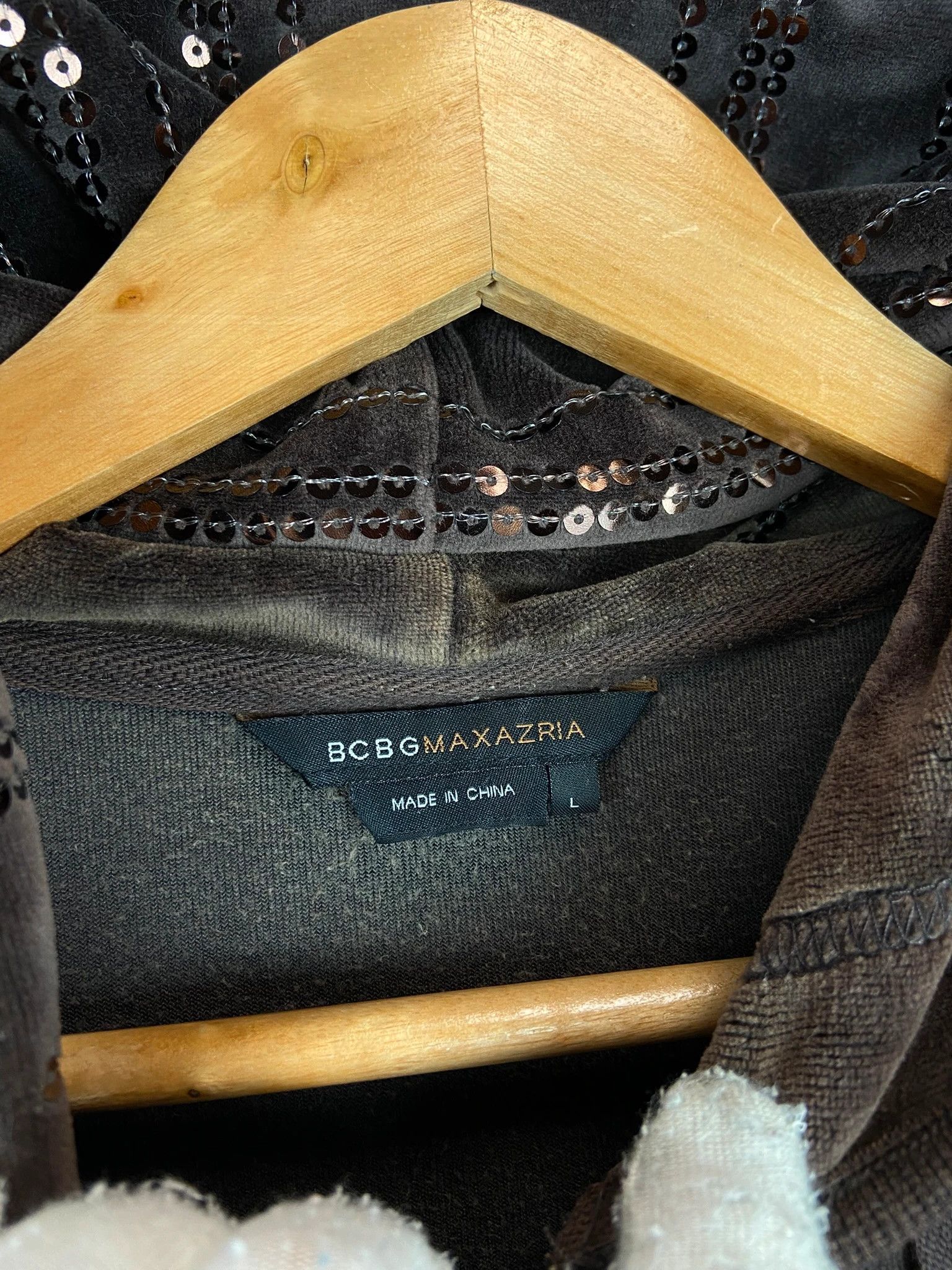 Bcbgmaxazria Zip Hoodie BCBGMAXAZRIA brown velour sequin Y2K glam Size L / US 10 / IT 46 - 4 Thumbnail