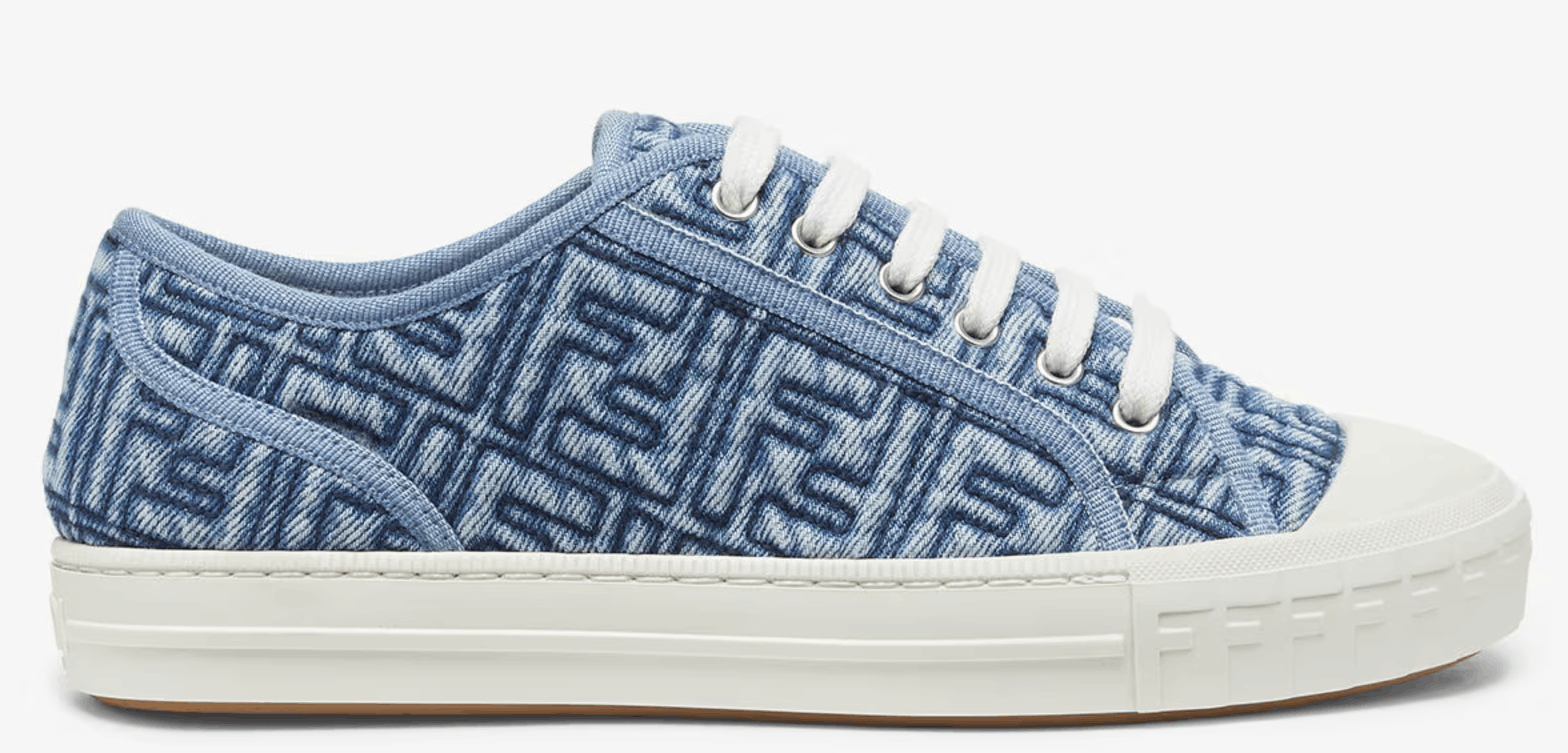 Fendi Domino Blue Denim F Logo White Logo Trainer Sneaker 39