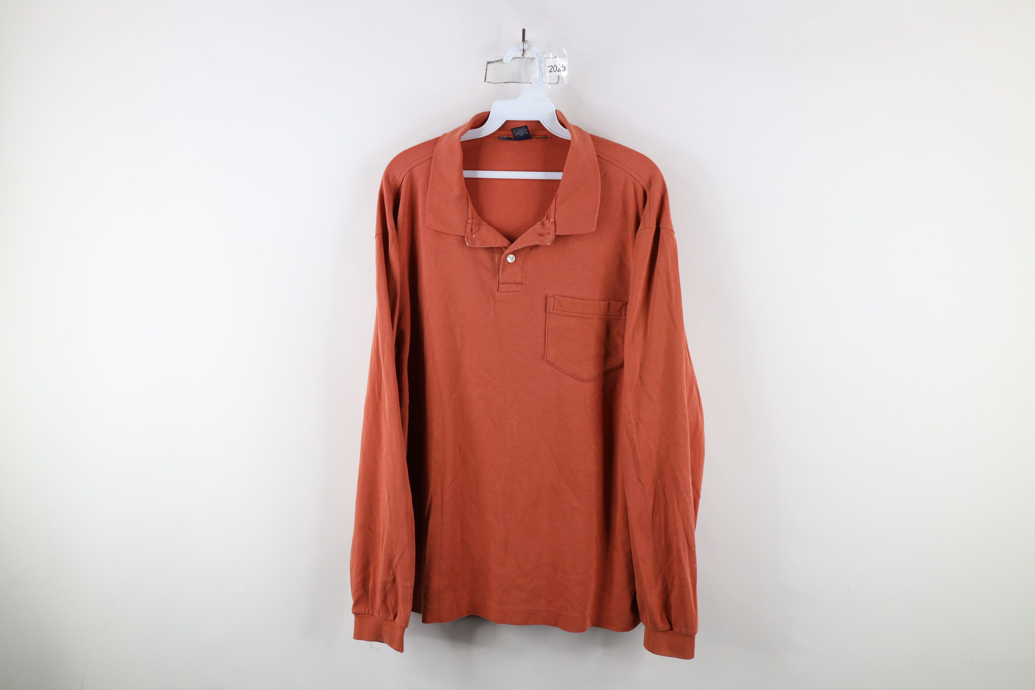Lands' End × Vintage Vintage 90s Lands End Long Sleeve Rugby Polo Orange USA Size US L / EU 52-54 / 3 - 1 Thumbnail