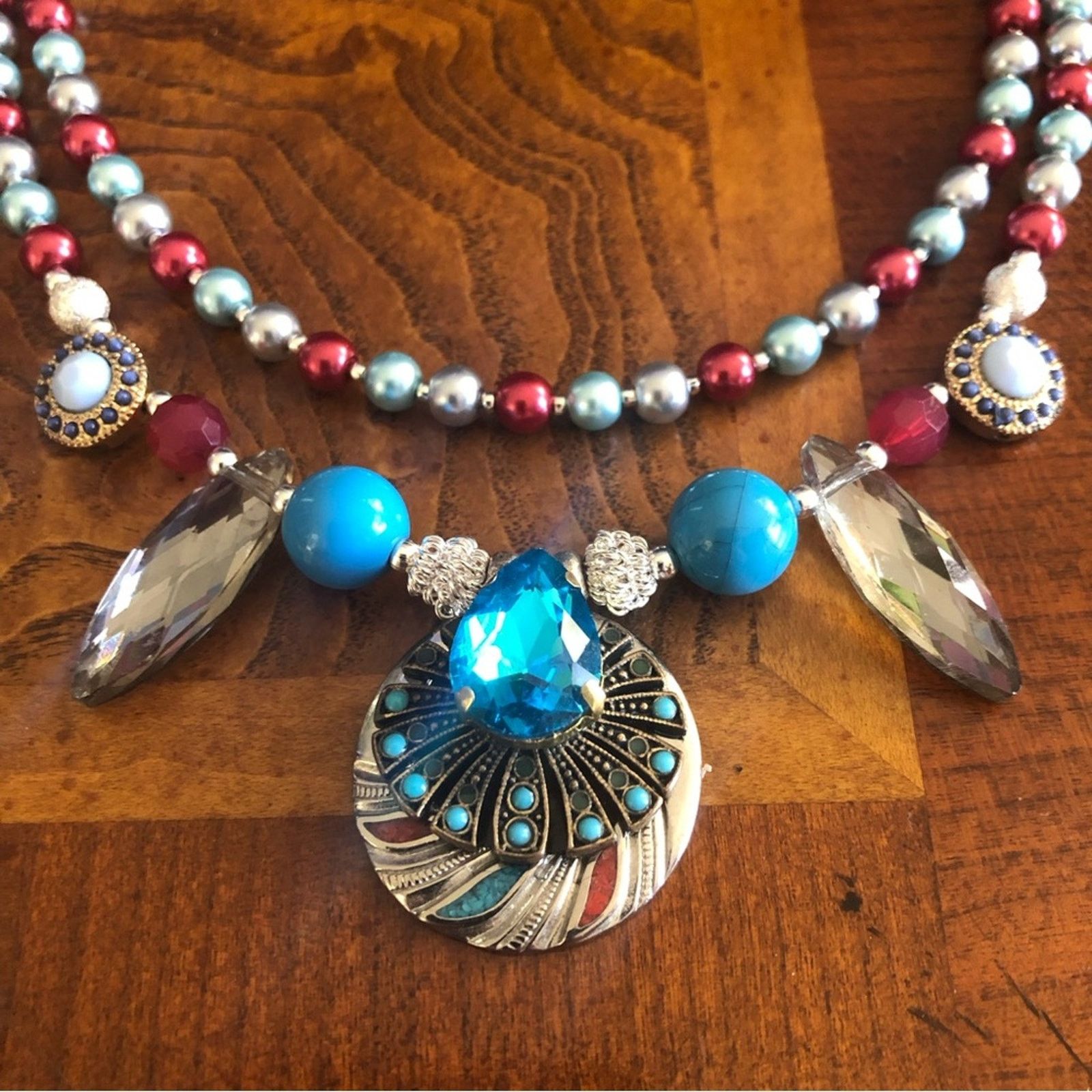 Handmade Handcrafted repurpose double strand turquoise Pearl necklac Size ONE SIZE - 8 Thumbnail