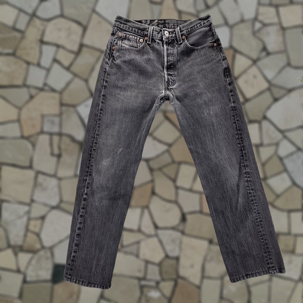 Levi's VTG Levi's 501 Jeans Mens Black Straight Button Fly 27x28 United States Distressed Pockets Denim Cotton Charcoal Wash 27x28 Mens Vintage 501 Jeans Size US 27 - 1 Thumbnail