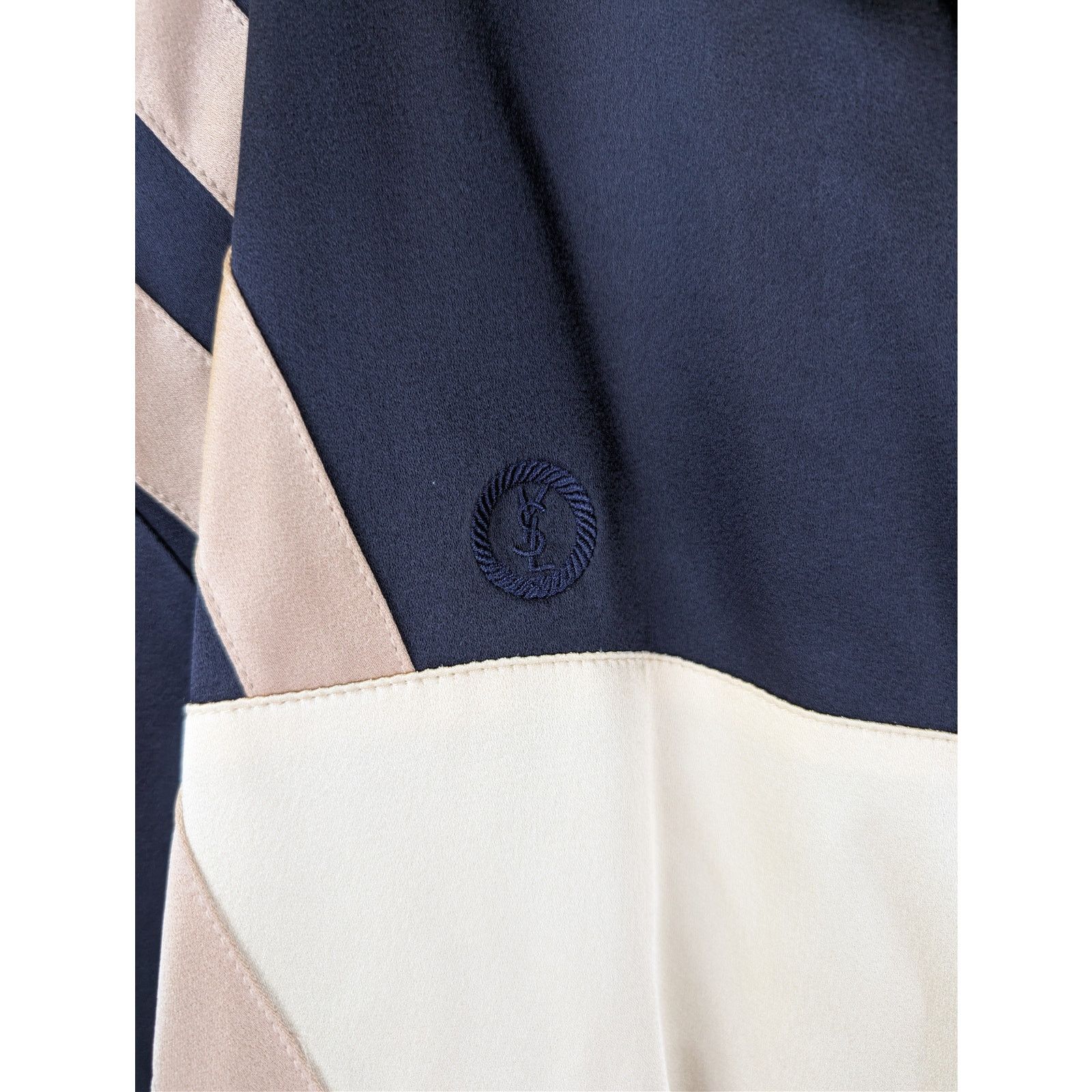 Saint Laurent Paris o1rshd1 Teddy Tricolore Satin Crepe Jacket in Beige Size US L / EU 52-54 / 3 - 5 Thumbnail