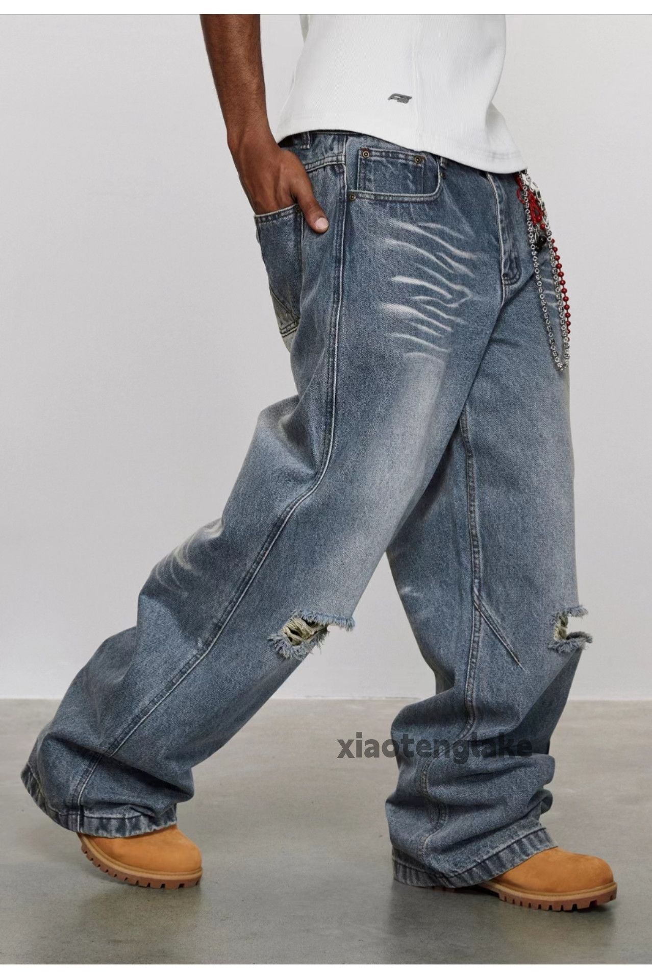 Jean × Vintage washed faded skate hiphop baggy ripped cargo jeans Size US 34 / EU 50 - 3 Thumbnail