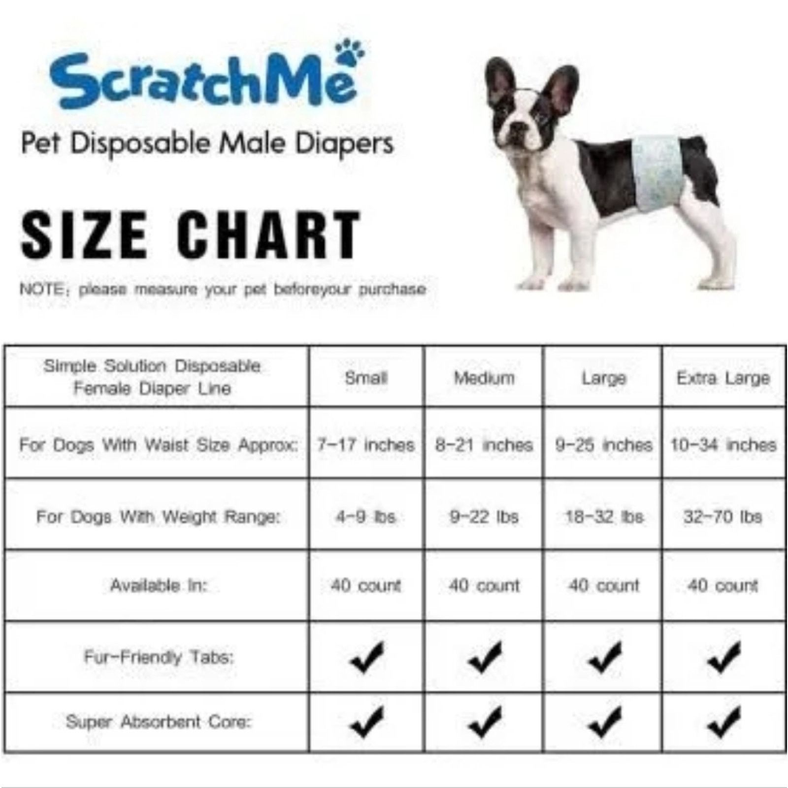 Other White | SCRATCHME | Pet Disposable Male Diapers Size ONE SIZE - 5 Thumbnail