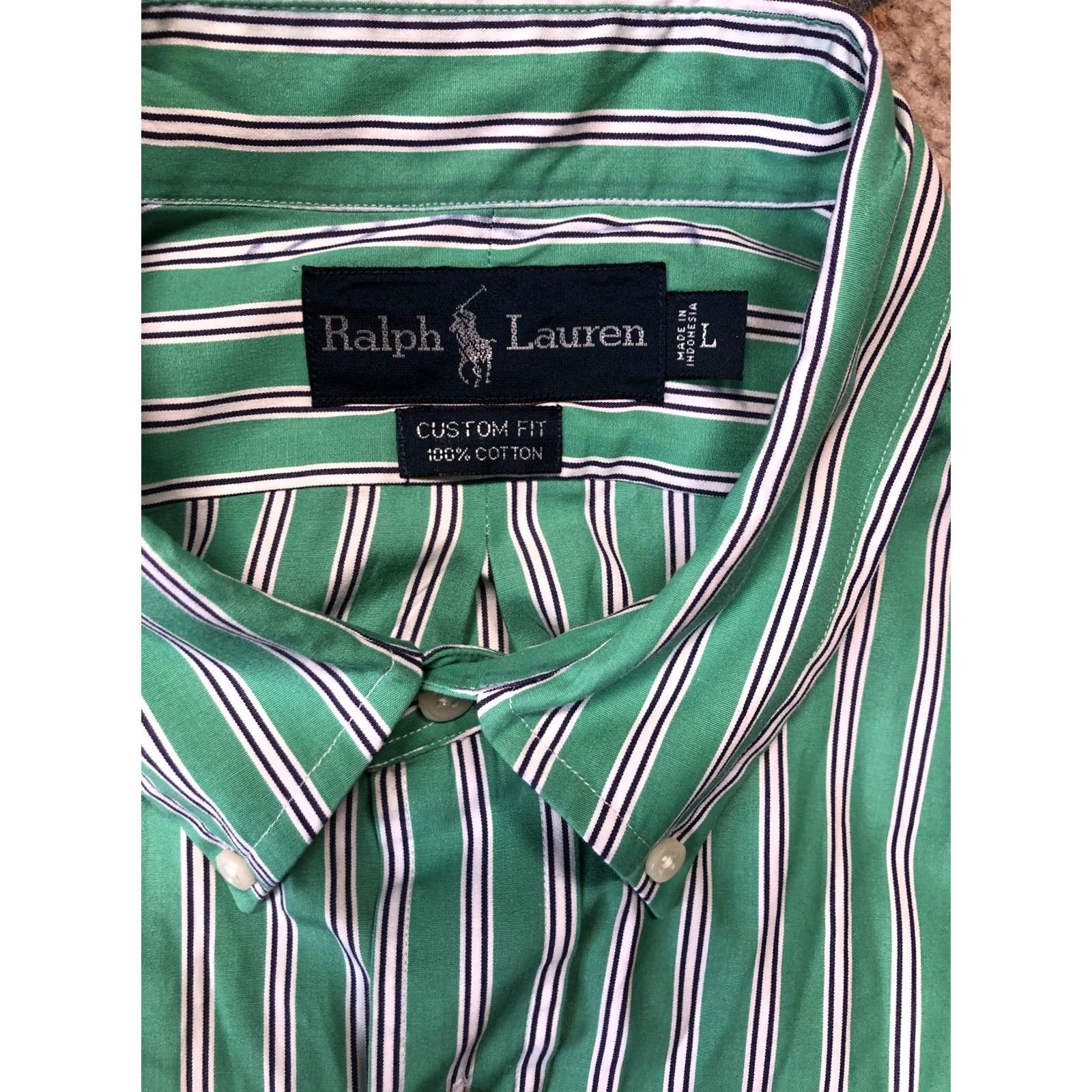 Ralph Lauren Ralph Lauren Dress Shirt Mens Large Green Stripe Slim Fit Button Down Cotton Size 42R - 4 Thumbnail