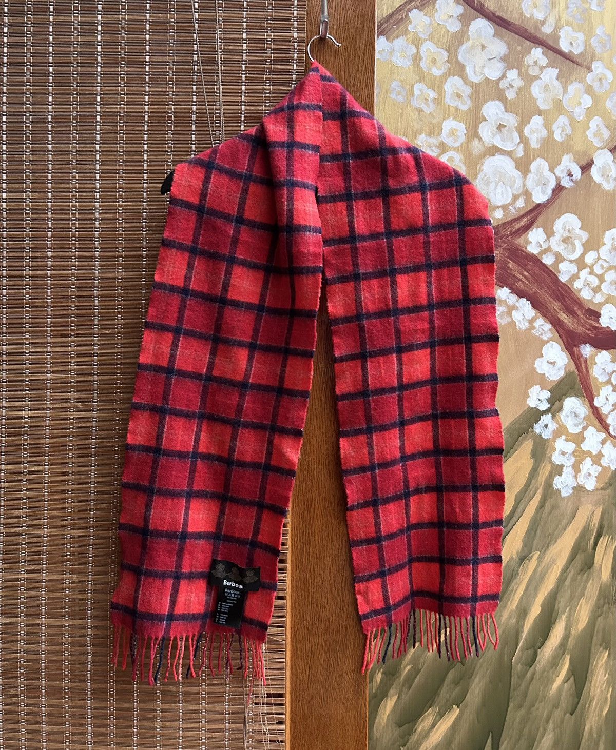 Barbour × Vintage Barbour Wool Red Tartan Tasseled Scarf Size ONE SIZE - 1 Thumbnail
