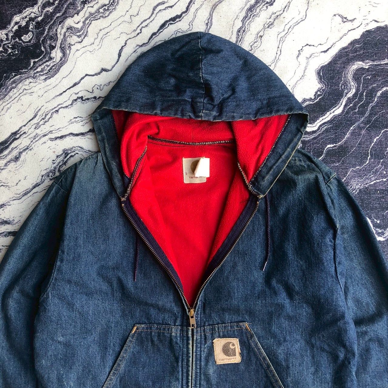 Carhartt Vintage 80s Carhartt Denim Hooded Jacket with Fleece Lining Size US S / EU 44-46 / 1 - 2 Thumbnail