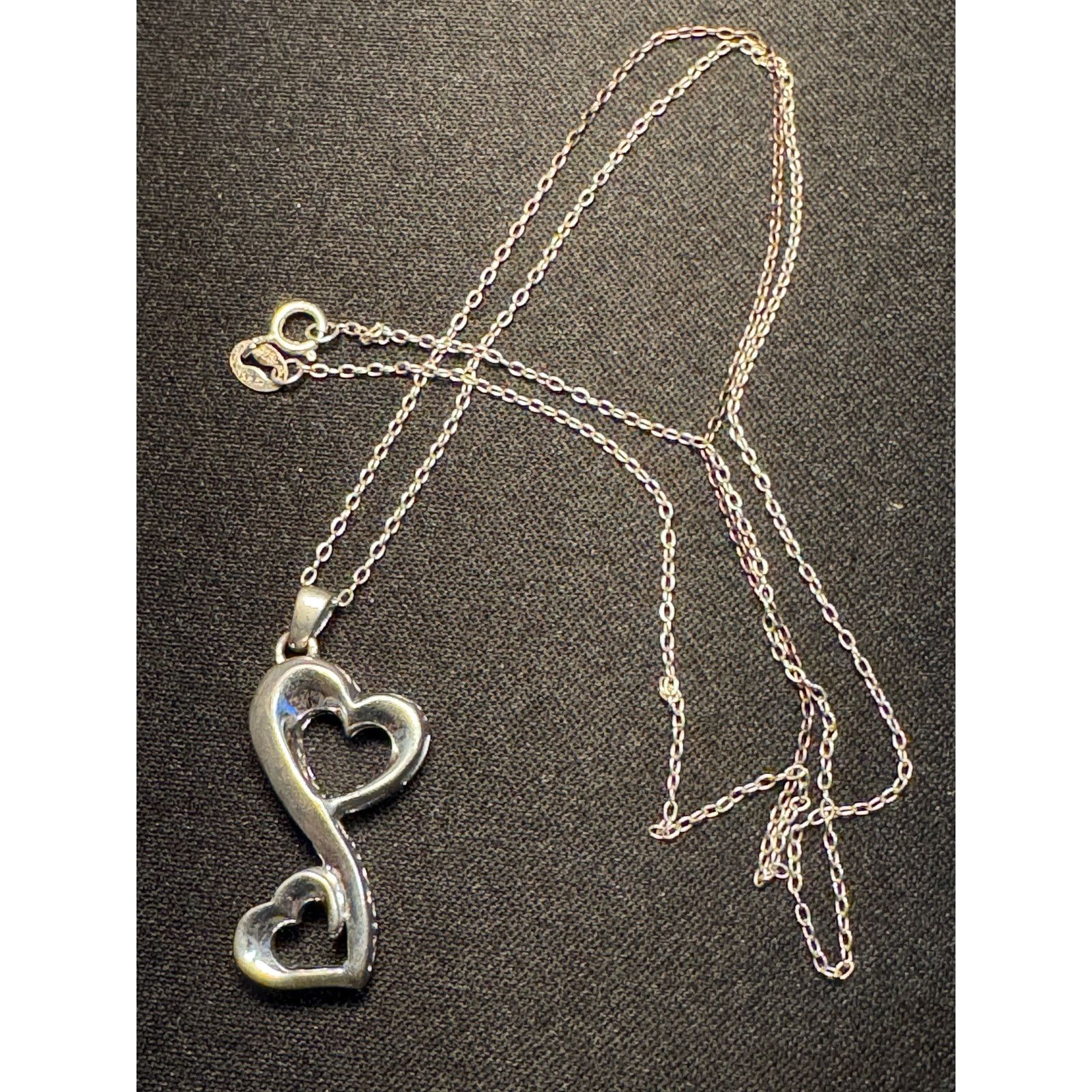 Other 925 Sterling Silver Dbl Heart Laser Cut Sides Necklace 18in Size ONE SIZE - 1 Thumbnail