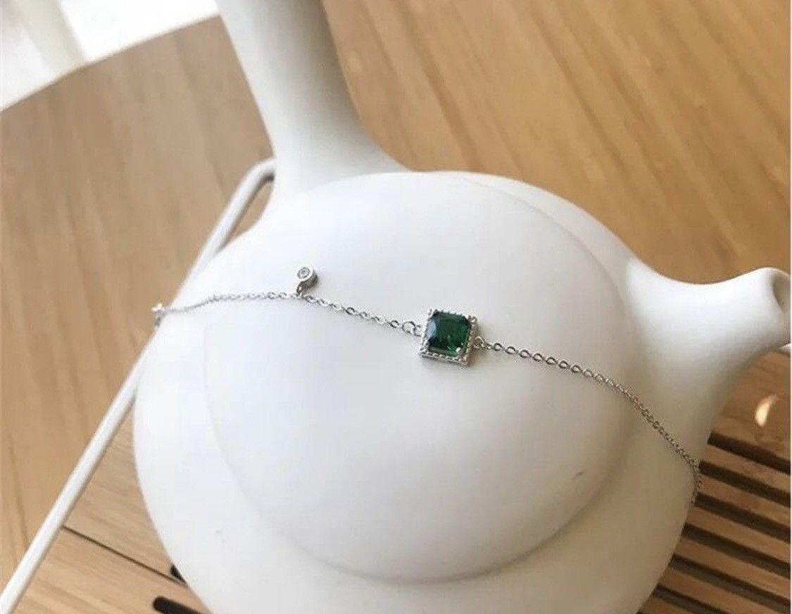 Vintage Green Emerald Crystal Chain Bracelet Size ONE SIZE - 5 Thumbnail