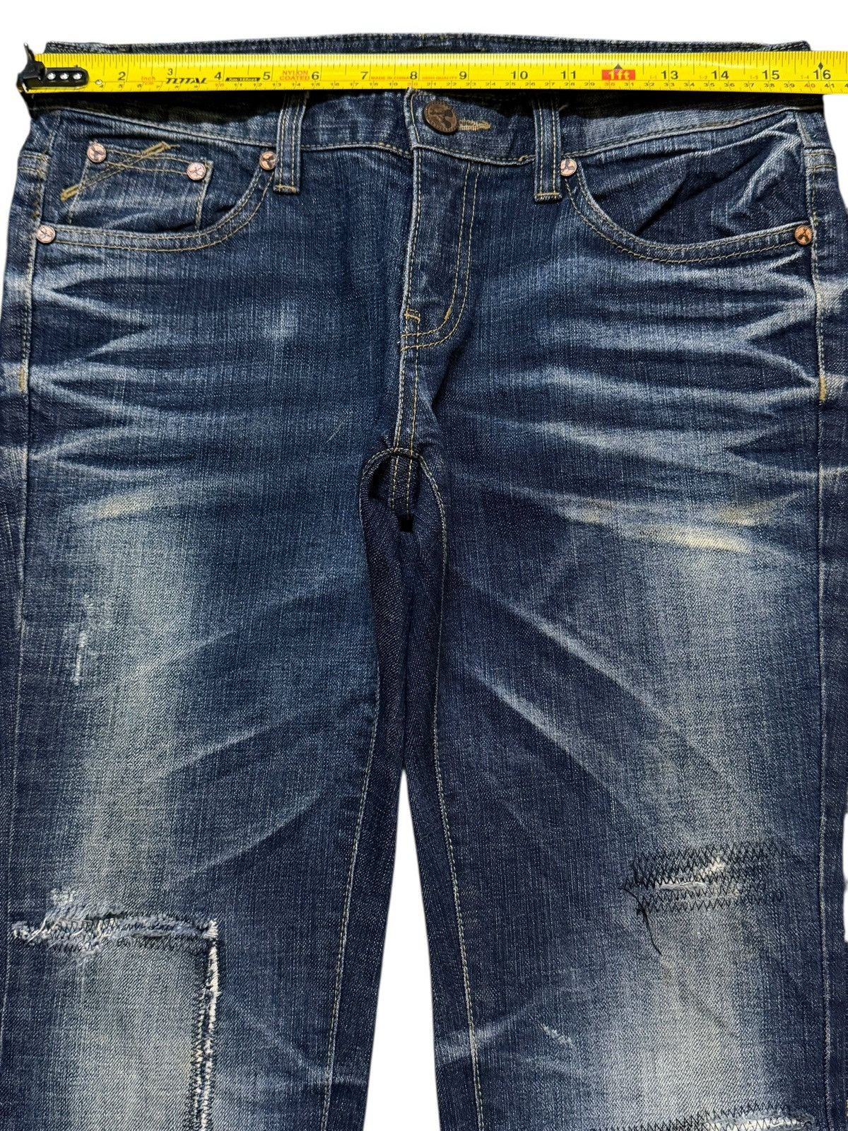 If Six Was Nine Vintage Y2K Blue Faded Wash Clawmark Whiskers Wide Leg Flare Size US 31 - 9 Thumbnail