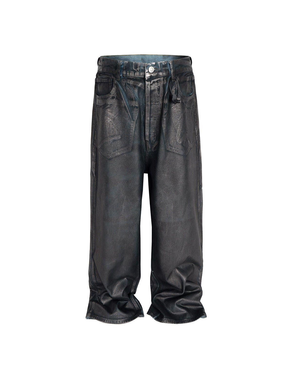 Other Gray Coated Baggy Wide Leg Jeans, Distressed Denim Pants Size US 28 / EU 44 - 1 Thumbnail