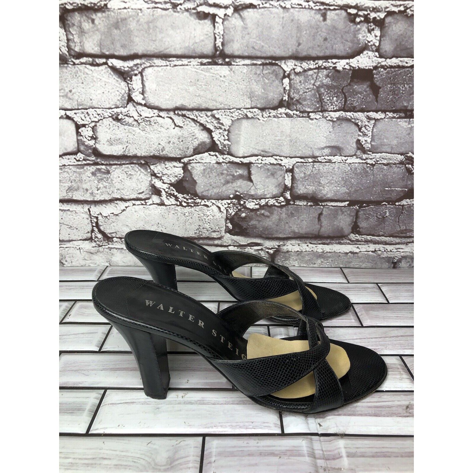 Walter Steiger Walter Steiger Black Leather Python Print Heel Sandals Women Size US 8.5 / IT 38.5 - 3 Thumbnail