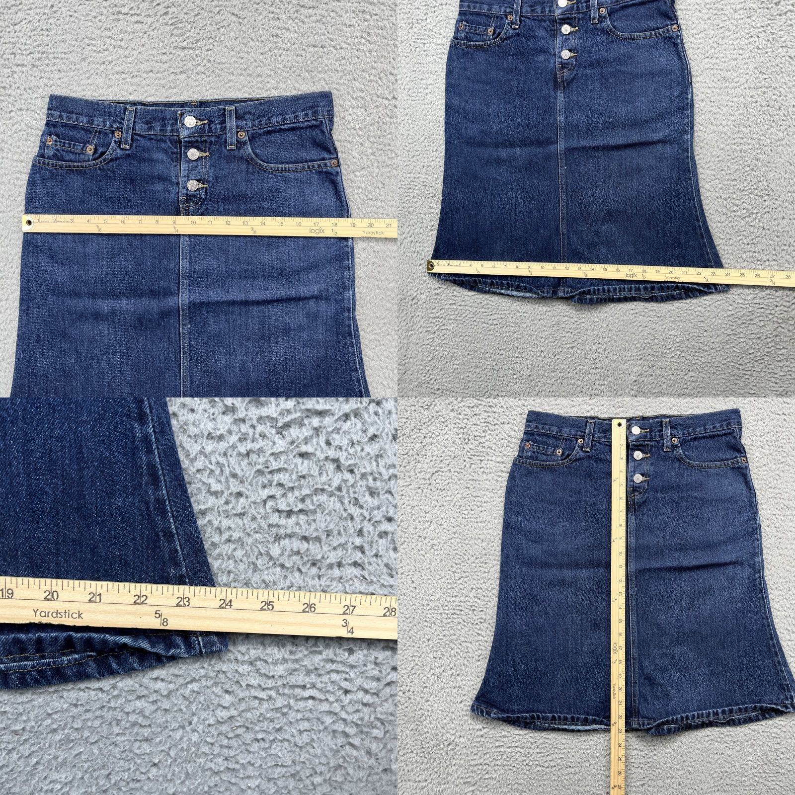 Levi's VINTAGE Levi's Denim Skirt Womens 7 JR Dark Wash Button Fly A-Line Pockets 90s Size 28" / US 6 / IT 42 - 8 Thumbnail