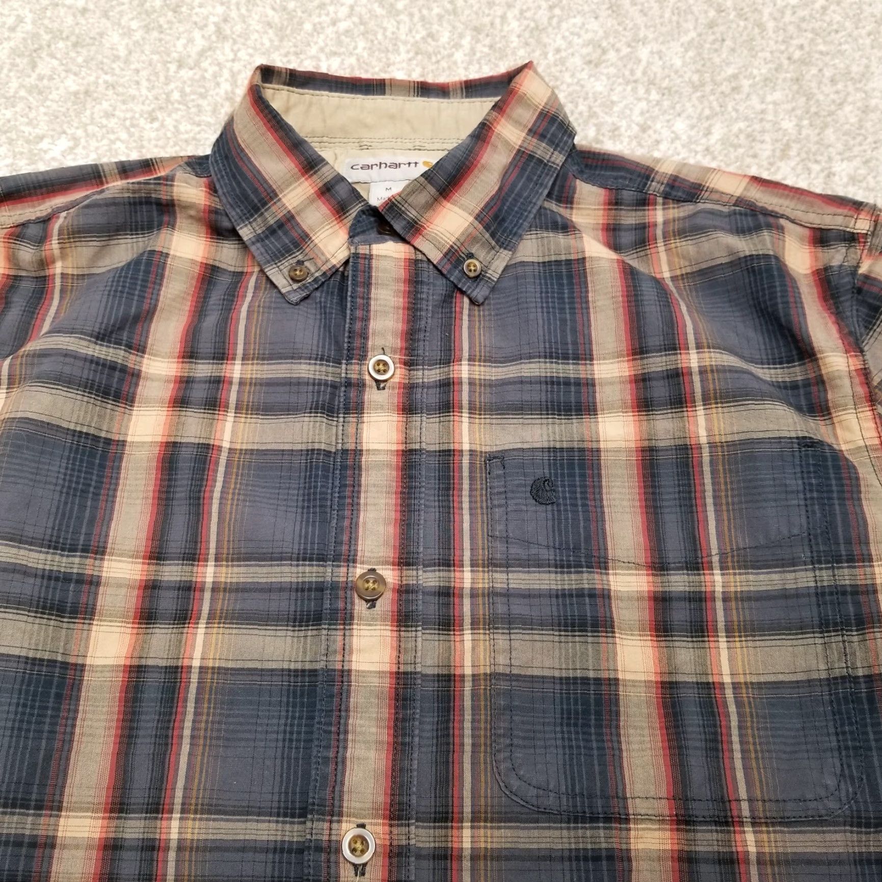 Carhartt Carhartt Shirt Mens M Grey Tan Red Plaid Button-Down Outdoor Casual Long Sleeve Cotton Button-Up Shirt Mens Size US M / EU 48-50 / 2 - 2 Thumbnail