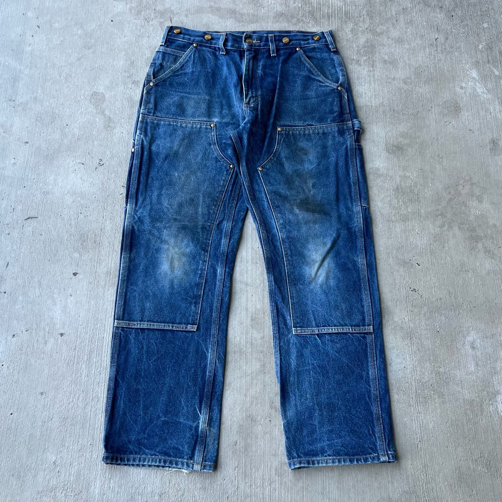 Carhartt × Vintage Carhartt faded denim blue jean double knee work wear pants Size US 33 - 1 Thumbnail