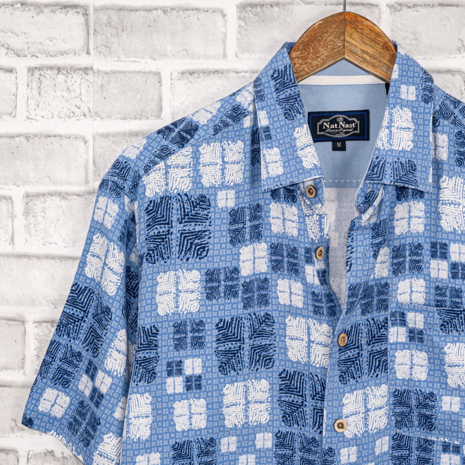Nat Nast Nat Nast Silk Cotton Short Sleeve Button up Shirt Blue Print Size US M / EU 48-50 / 2 - 6 Thumbnail