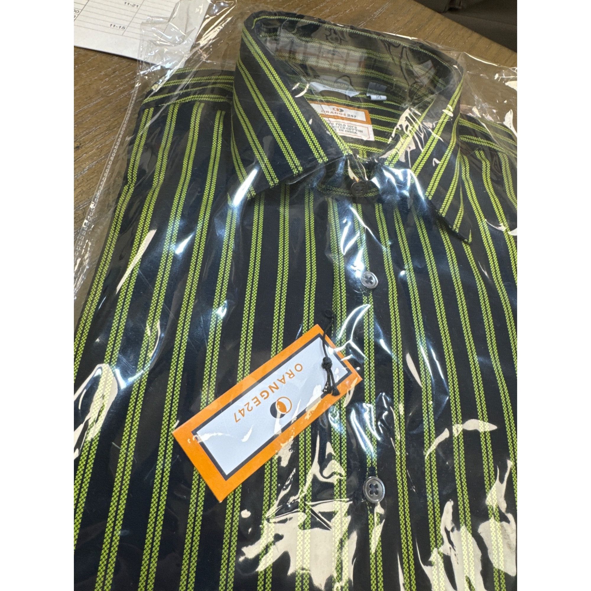 Designer Orange247 Mens Black & Green Pinstriped Long Sleeve Button D Size US M / EU 48-50 / 2 - 7 Thumbnail
