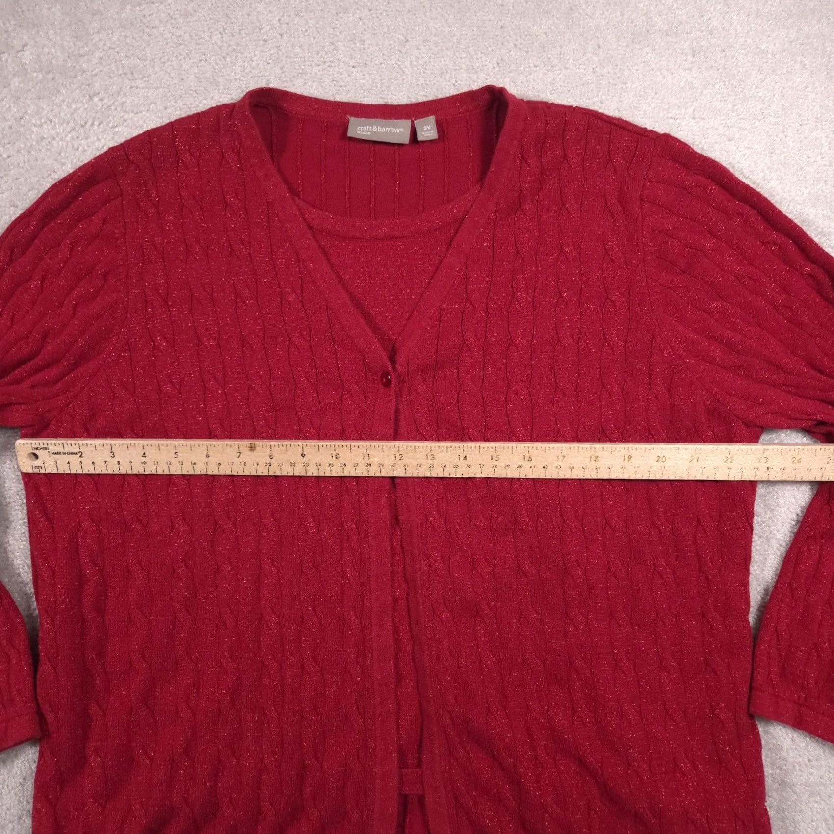 Croft & Barrow VINTAGE? (No) Croft & Barrow Cardigan Sweater Womens 2X Red Cable Knit Sparkle V Neck Twinset Shirt Womens 2X Red Cable Knit Sparkle V-Neck Twinset Size XXL / US 16-18 / IT 52-54 - 7 Thumbnail