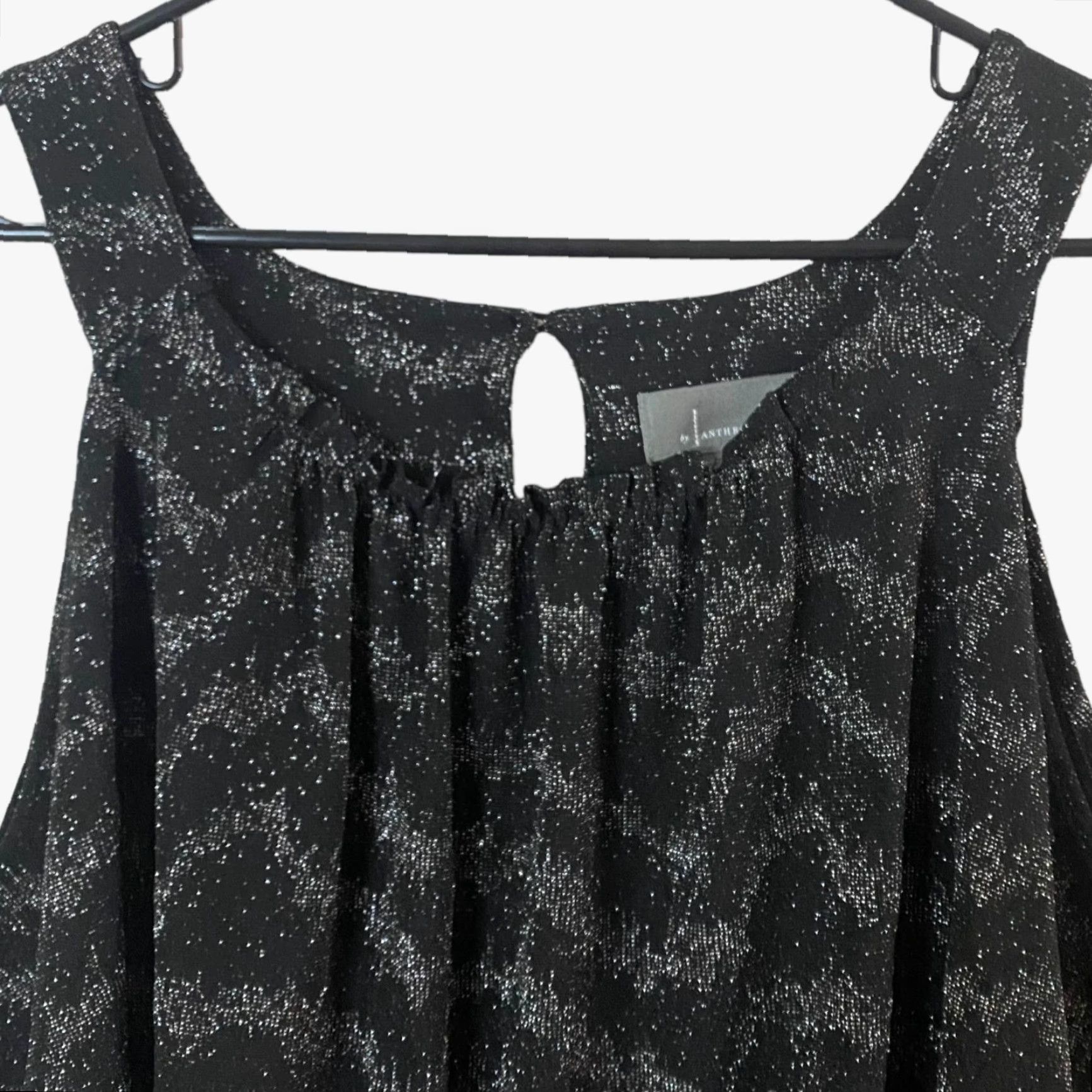 Anthropologie ANTHROPOLOGIE Carly Shimmer Metallic Tank Top Women's Size Large Black Sleeveless Lined Size L / US 10 / IT 46 - 5 Thumbnail