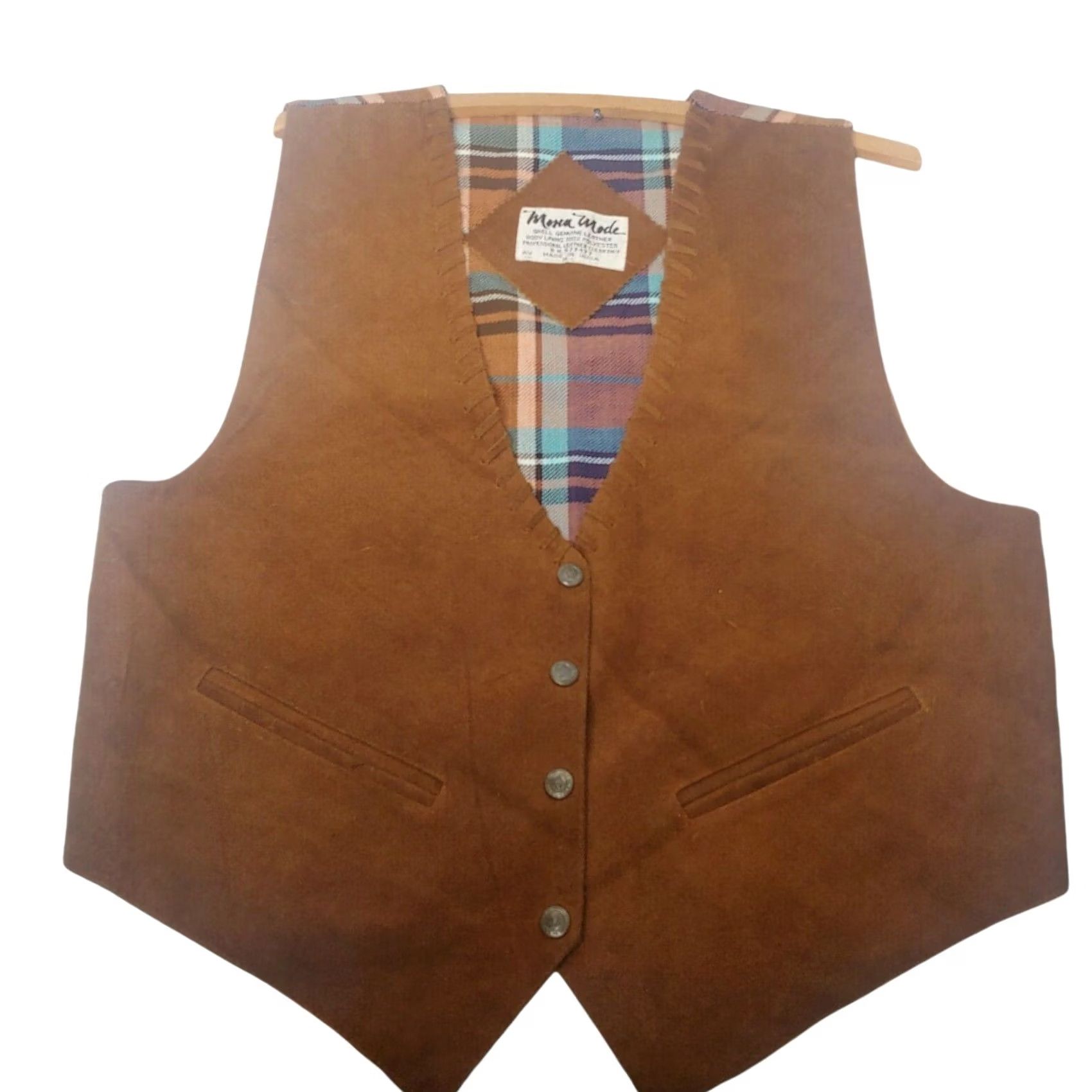 Vintage VINTAGE Mona Mode Leather Vest Men L Brown Rust Snap Up Western Retro Vest Chest 41" Cowboy Hippie Western Leather Vest Mens Size US L / EU 52-54 / 3 - 2 Thumbnail