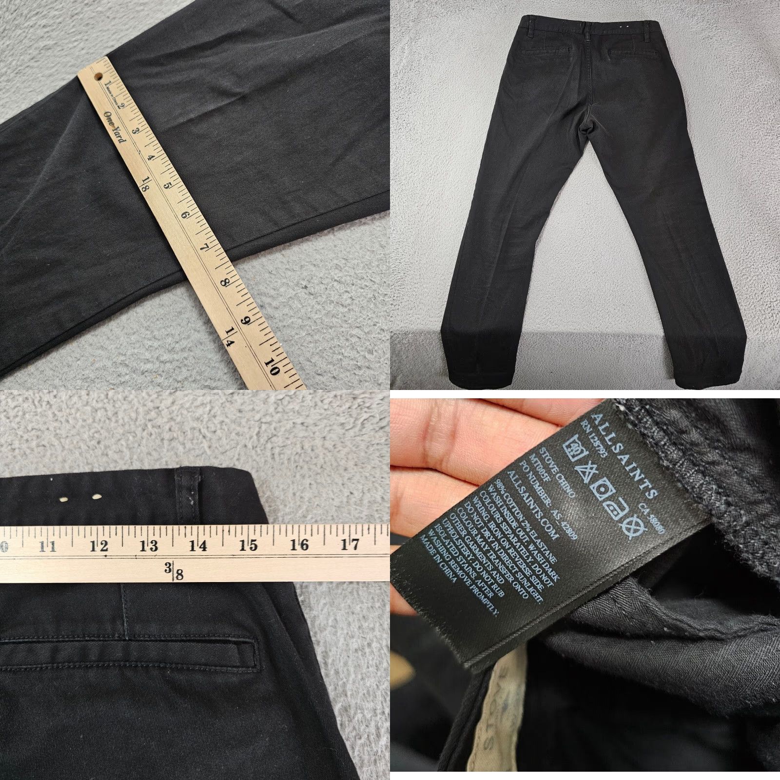 Allsaints AllSaints Pants Mens Slim Chino 30x30 Black Cotton Stretch Skinny Fit casual casual Travel 30 in Black Mens Pants Size US 30 / EU 46 - 8 Thumbnail