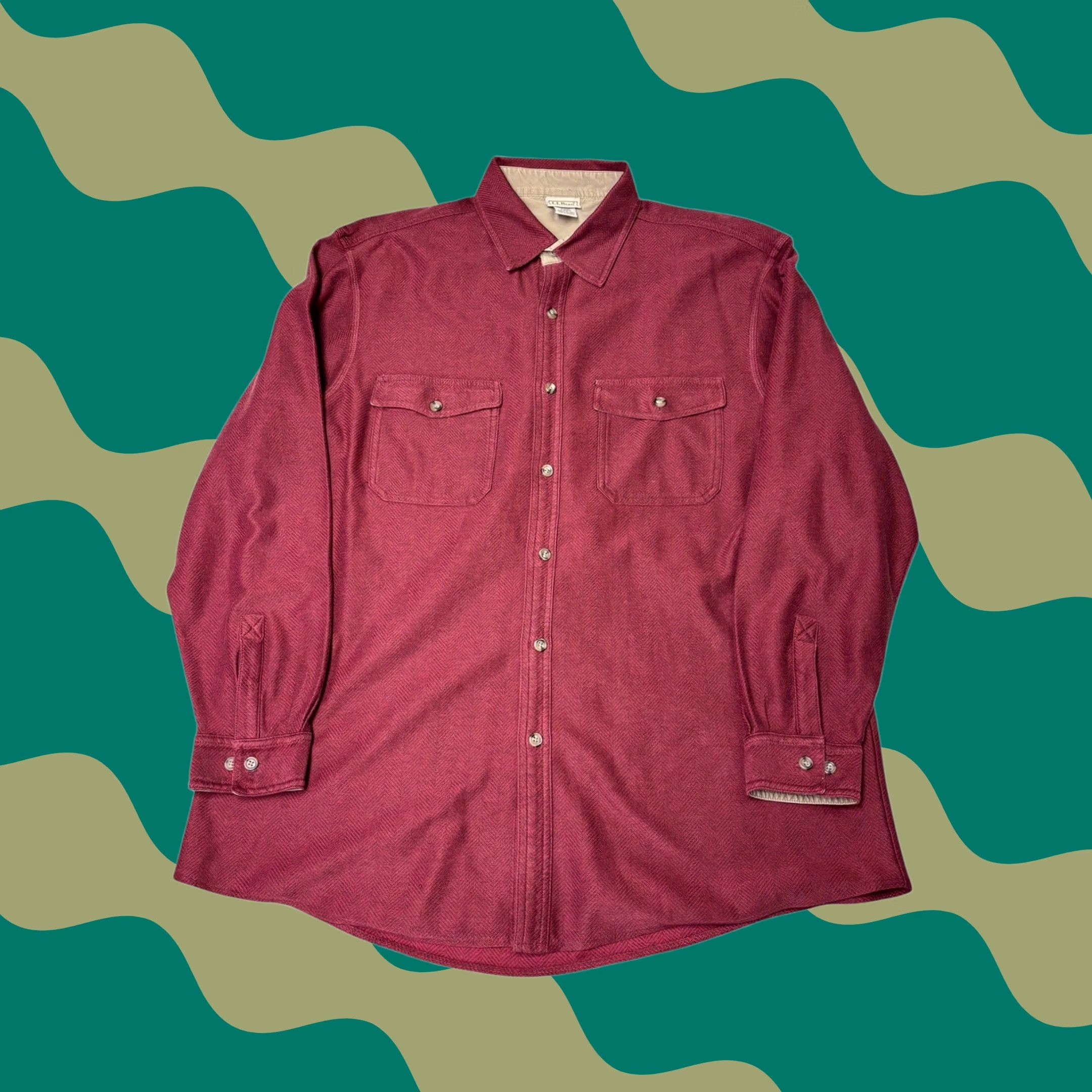 Vintage LL Bean Shirt Button-Up Herringbone Cotton Flannel Red Long Sleeve Mens L Reg Casual Workwear Size US L / EU 52-54 / 3 - 1 Thumbnail