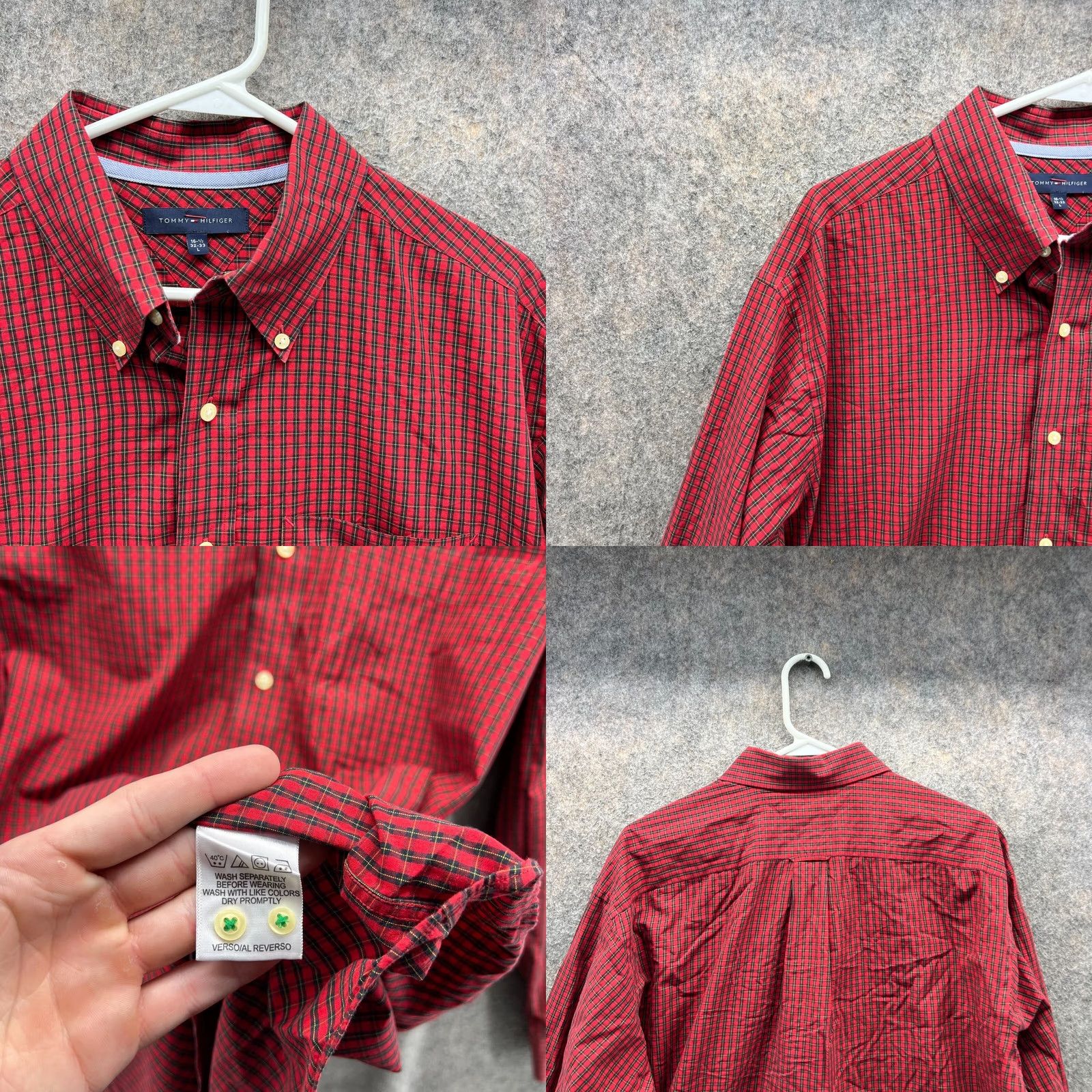 Tommy Hilfiger VINTAGE Tommy Hilfiger Shirt Men Large Adult Red Black Plaid Button-Down Casual Dress Shirt Size US L / EU 52-54 / 3 - 8 Thumbnail