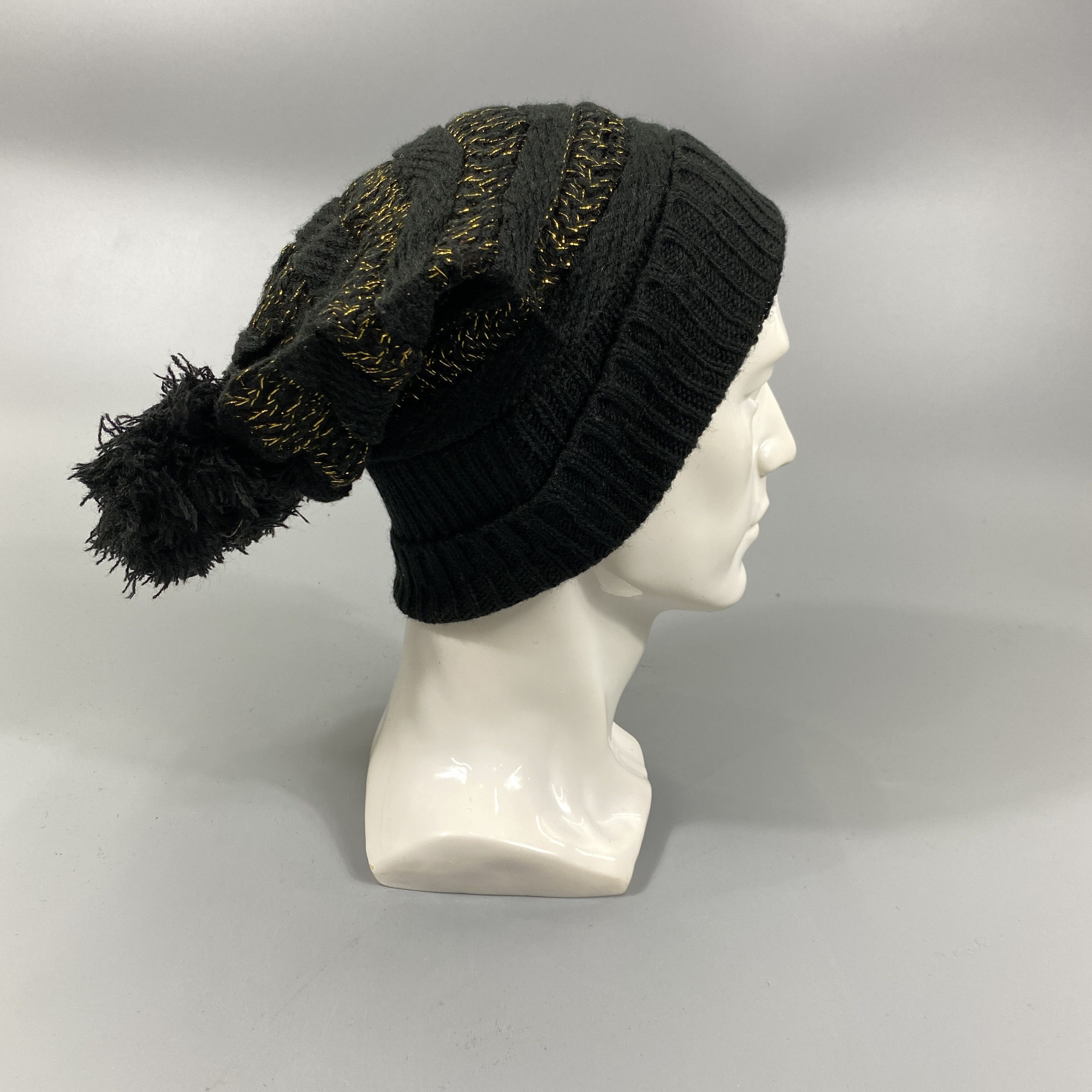 Japanese Brand Stripped Gold Beanie Pom Pom -BN690 Size ONE SIZE - 4 Thumbnail