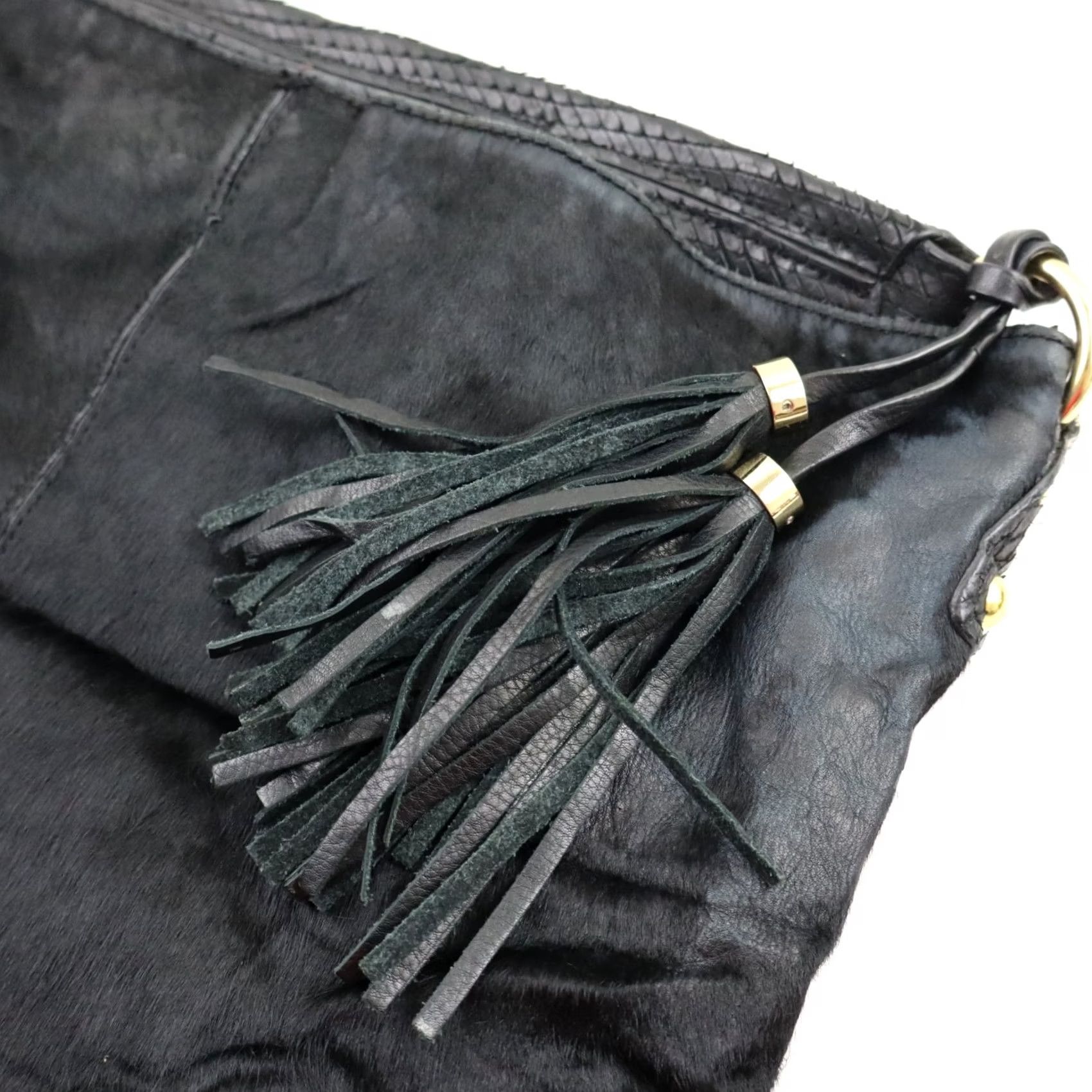 Cynthia Rowley CYNTHIA ROWLEY Leather Hair-On Hobo Bag Purse Damaged Vintage Large Black Casual Shoulder Bag Womens Size ONE SIZE - 4 Thumbnail